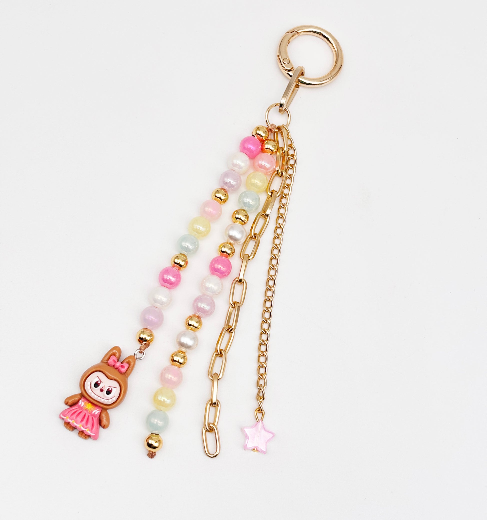 Labubu Charm & Beaded Bag Charm & Keychain- Brown, Gold