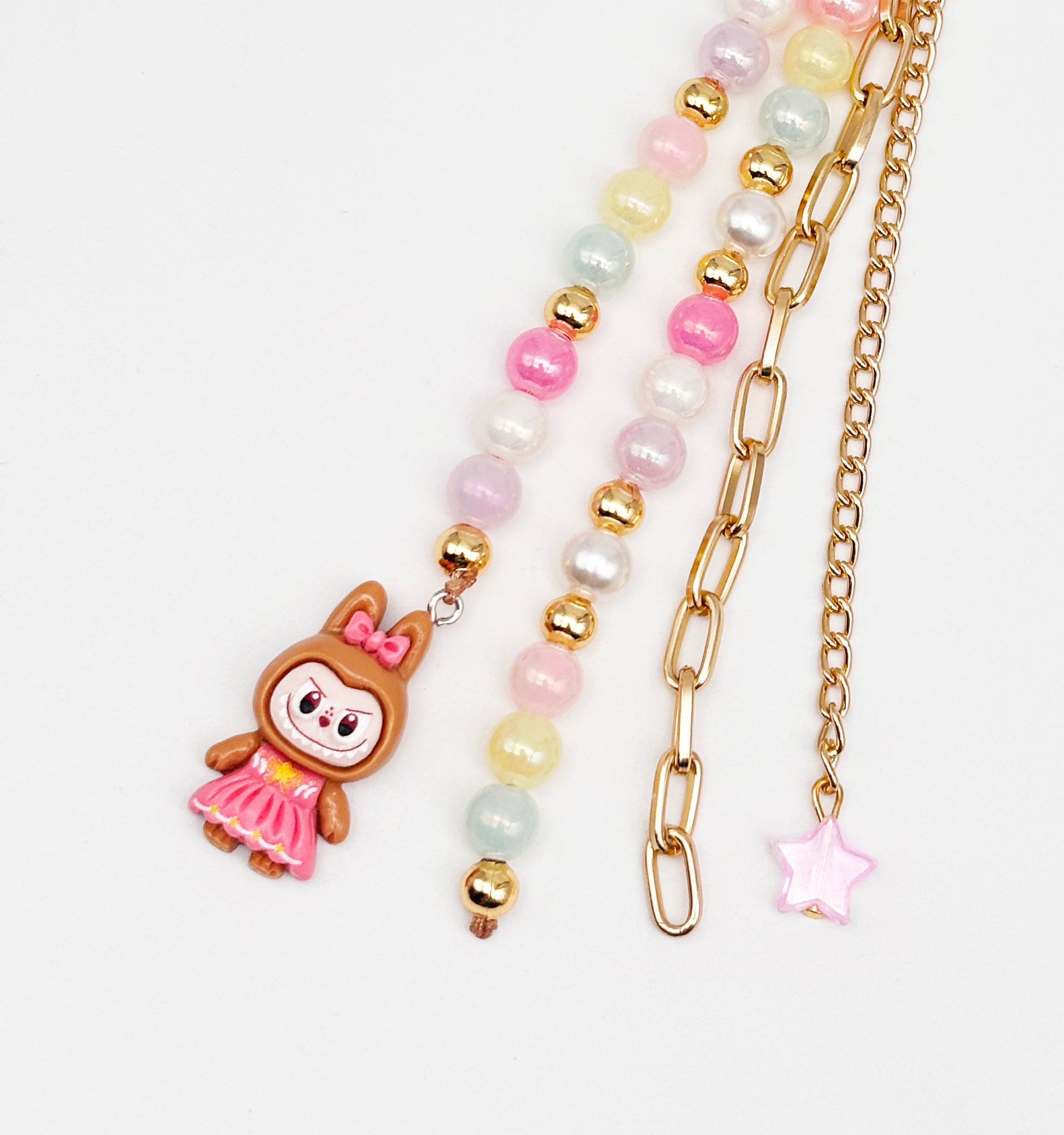 Labubu Charm & Beaded Bag Charm & Keychain- Brown, Gold