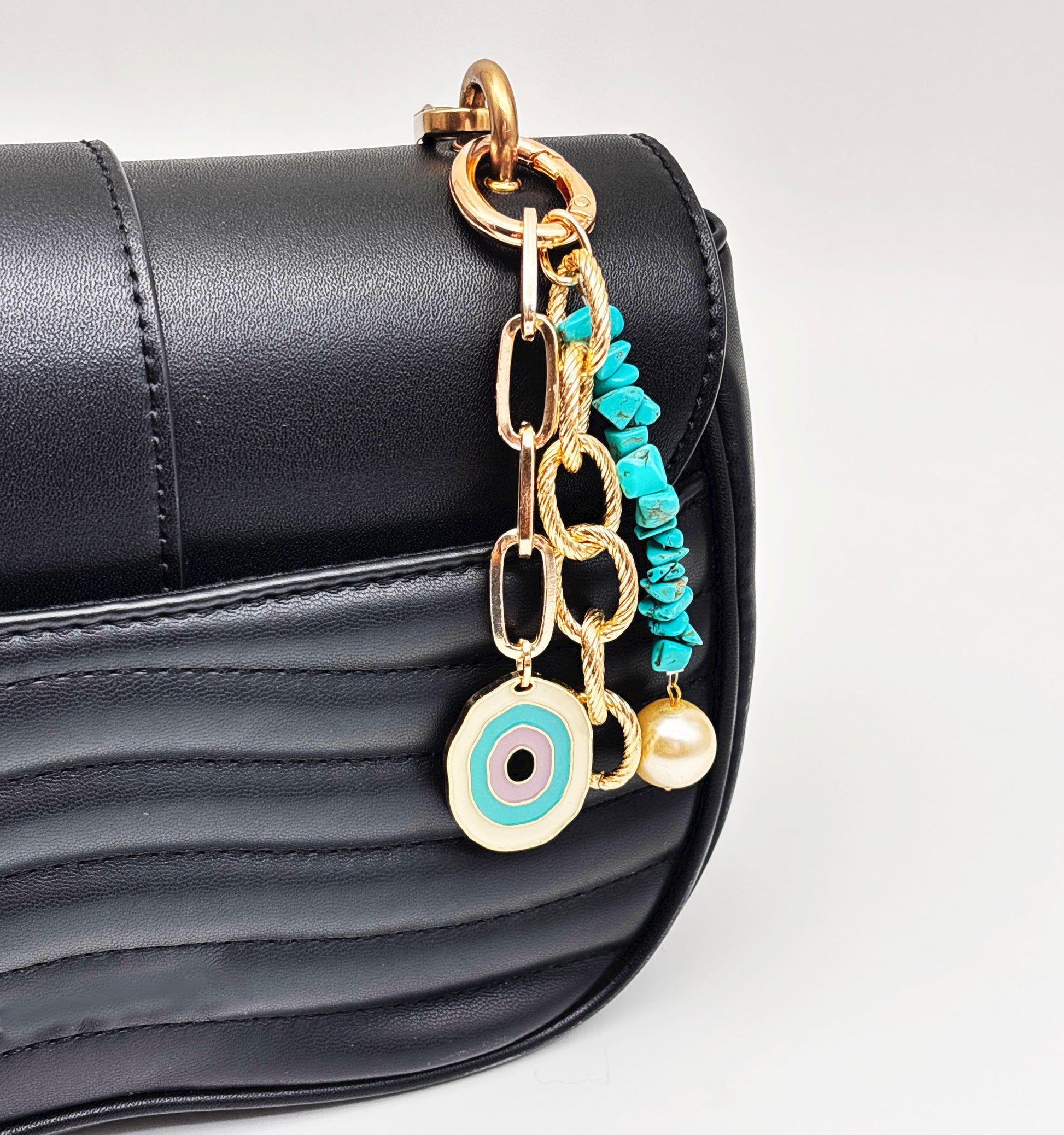 Carribean Evil Eye Charm & Natural Stones Detailed Bag Charm