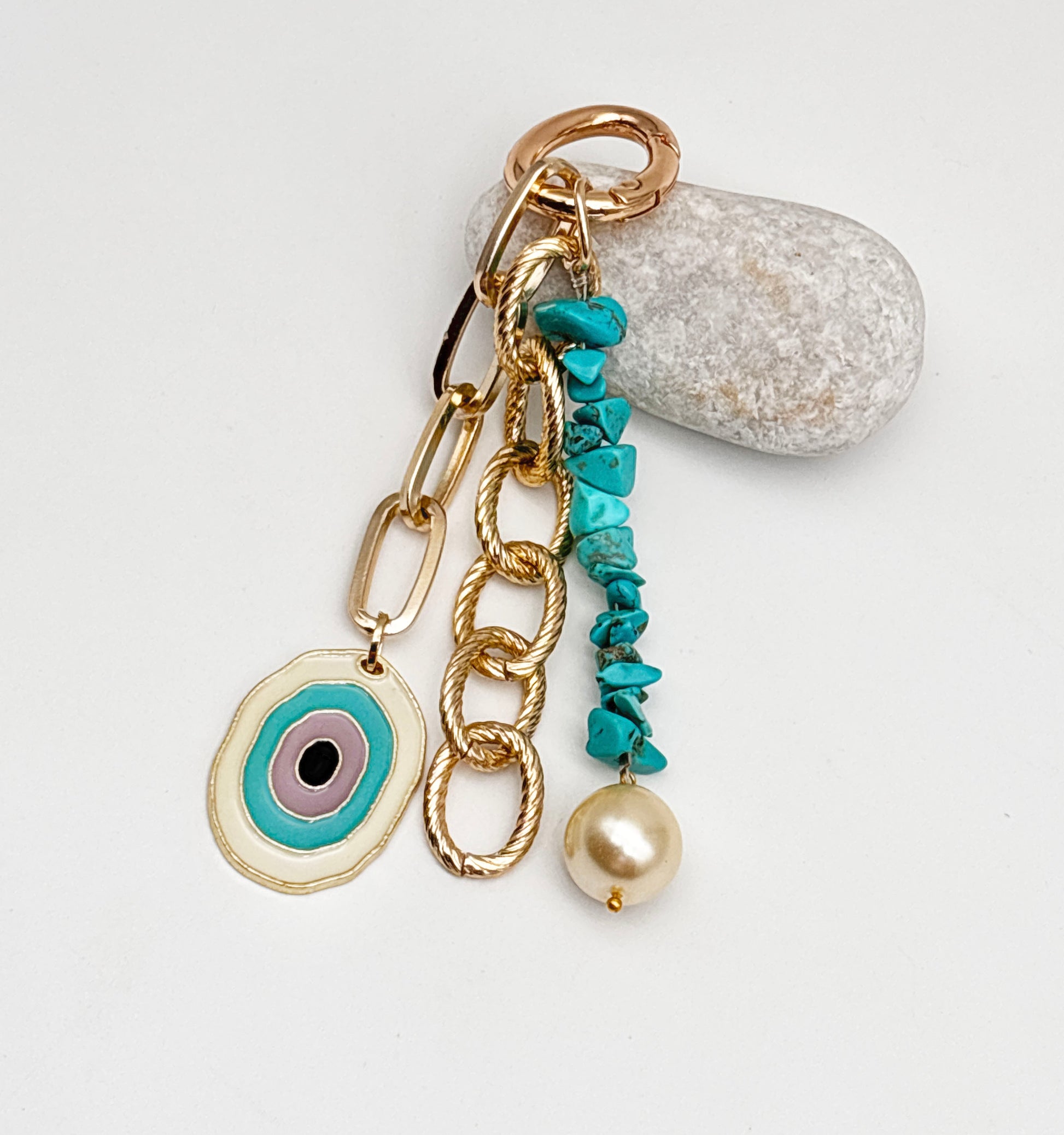 Carribean Evil Eye Charm & Natural Stones Detailed Bag Charm