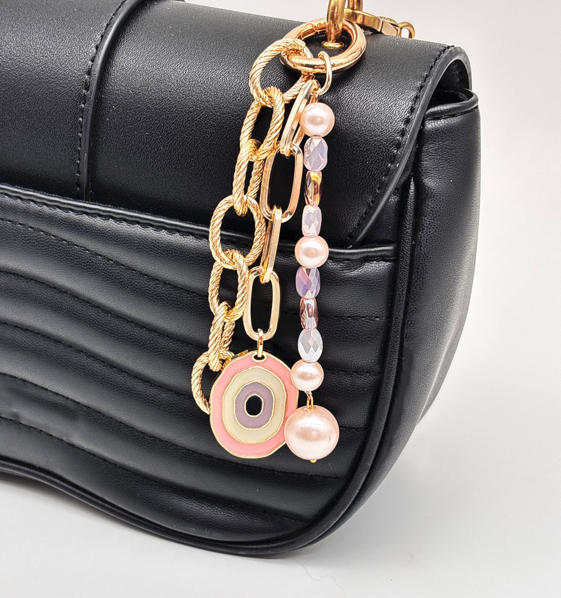 Blush Evil Eye Charm, Pearls & Crystals Detailed Bag Charm