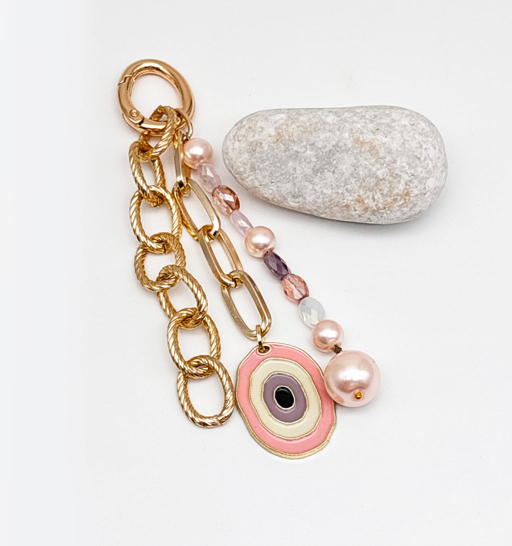 Blush Evil Eye Charm, Pearls & Crystals Detailed Bag Charm