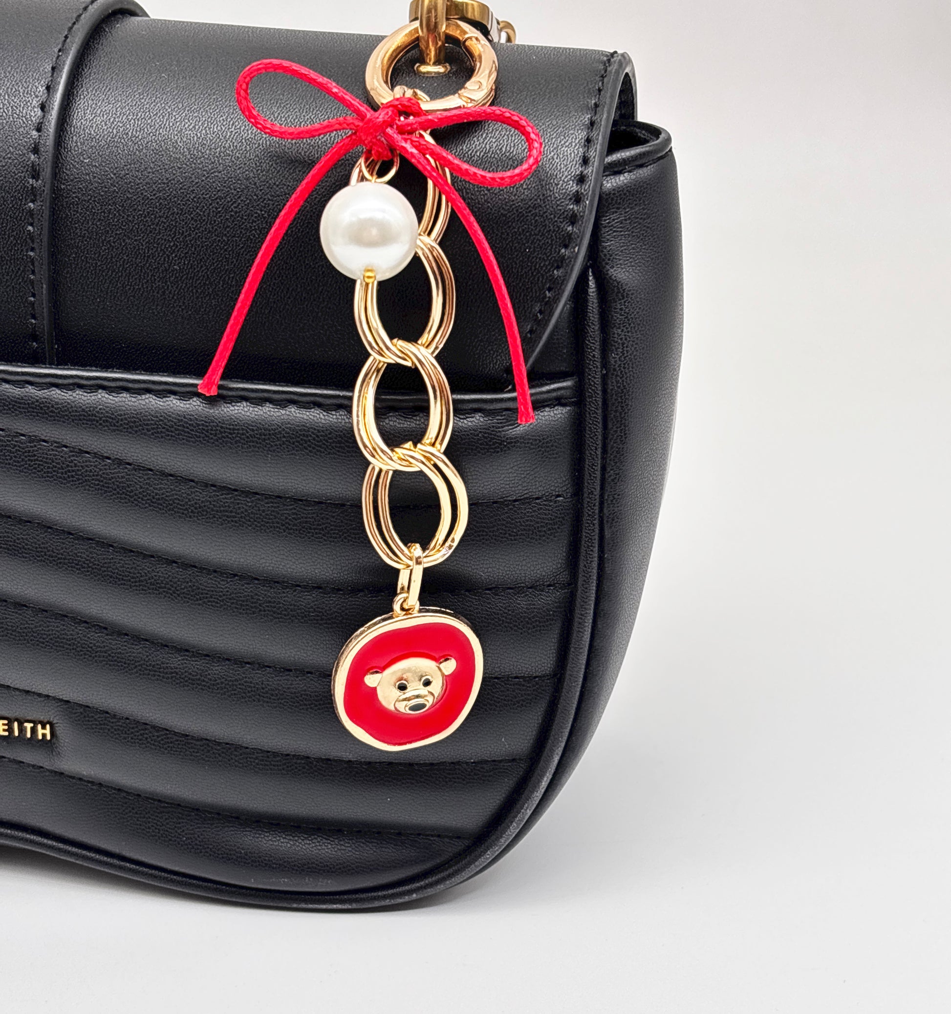 Merlot Teddy Charm & Bow Detailed Bag Charm