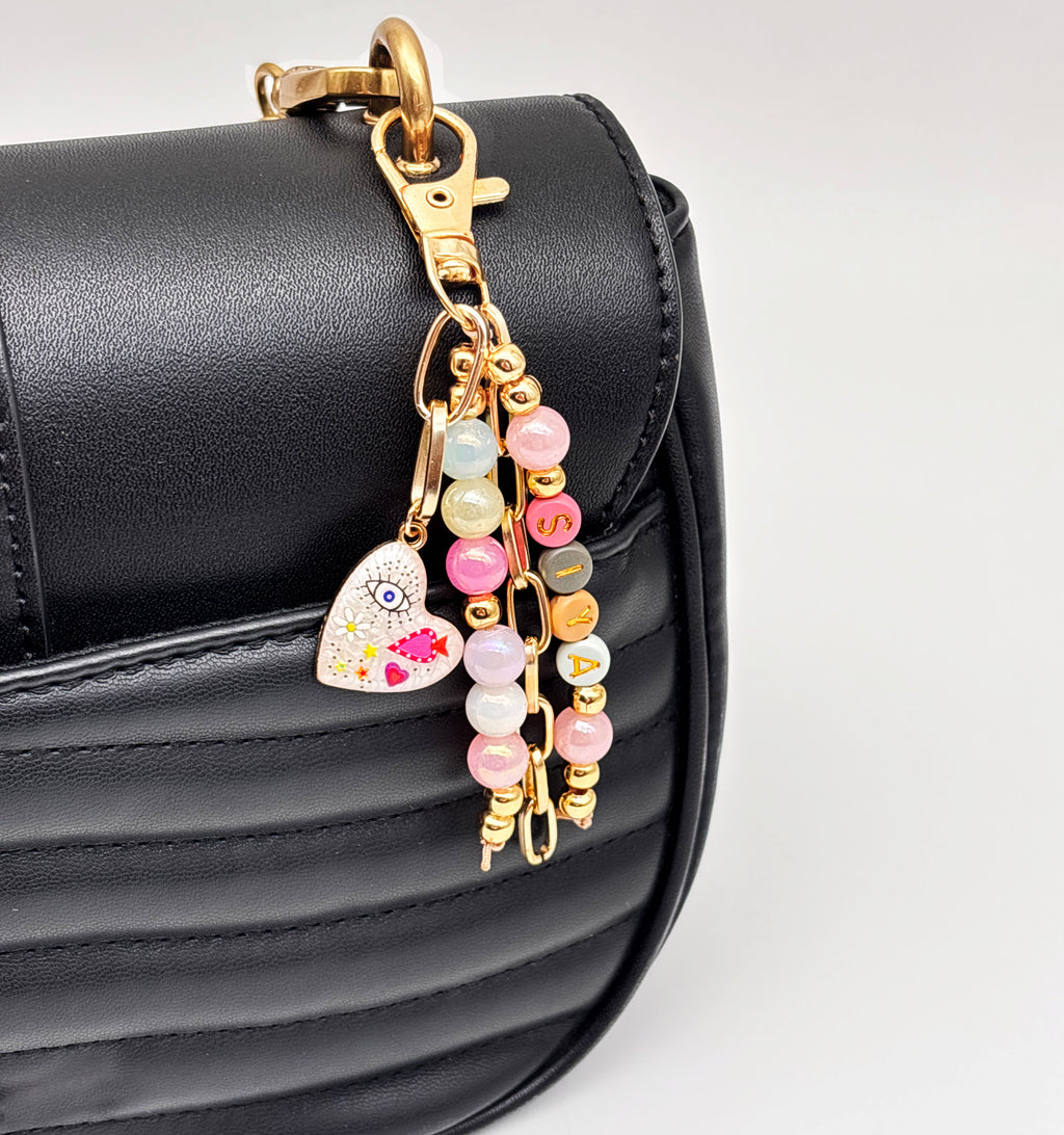 Personalised Evil Eye & Beads Detailed Bag Charm