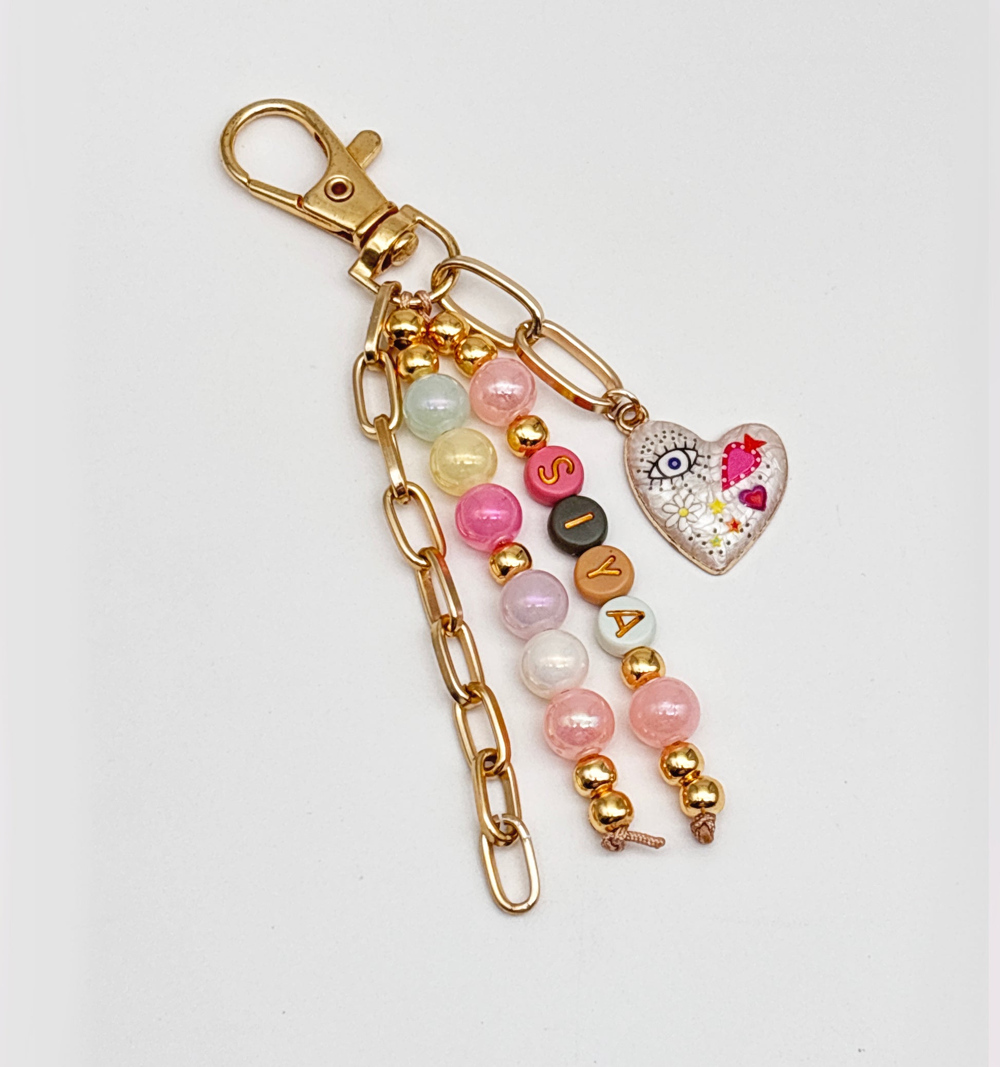 Personalised Evil Eye & Beads Detailed Bag Charm