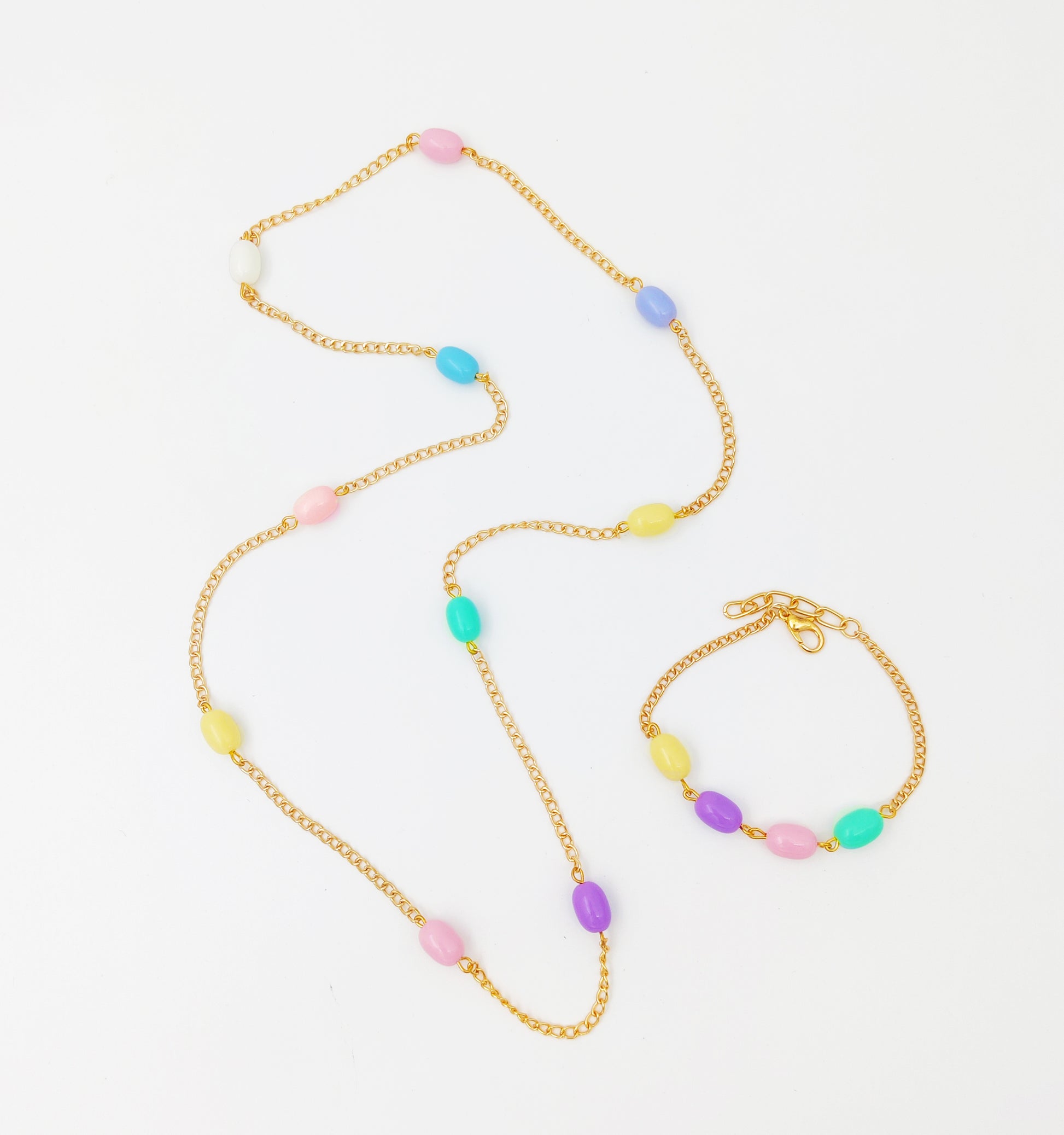 Pastel Beads Neck Chain & Bracelet Set