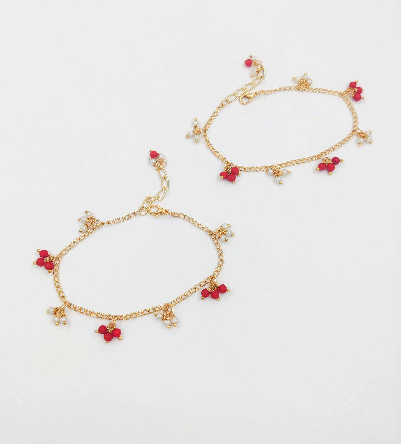 Leheriya Kum-Kum Dangling Bead Anklets (Red)