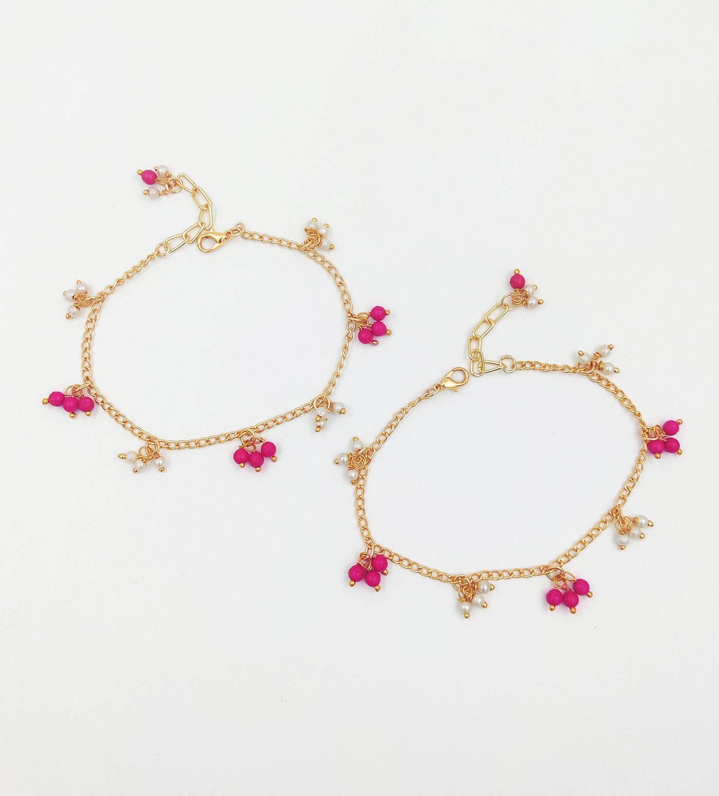 Leheriya Kum-Kum Dangling Bead Anklets - Magenta
