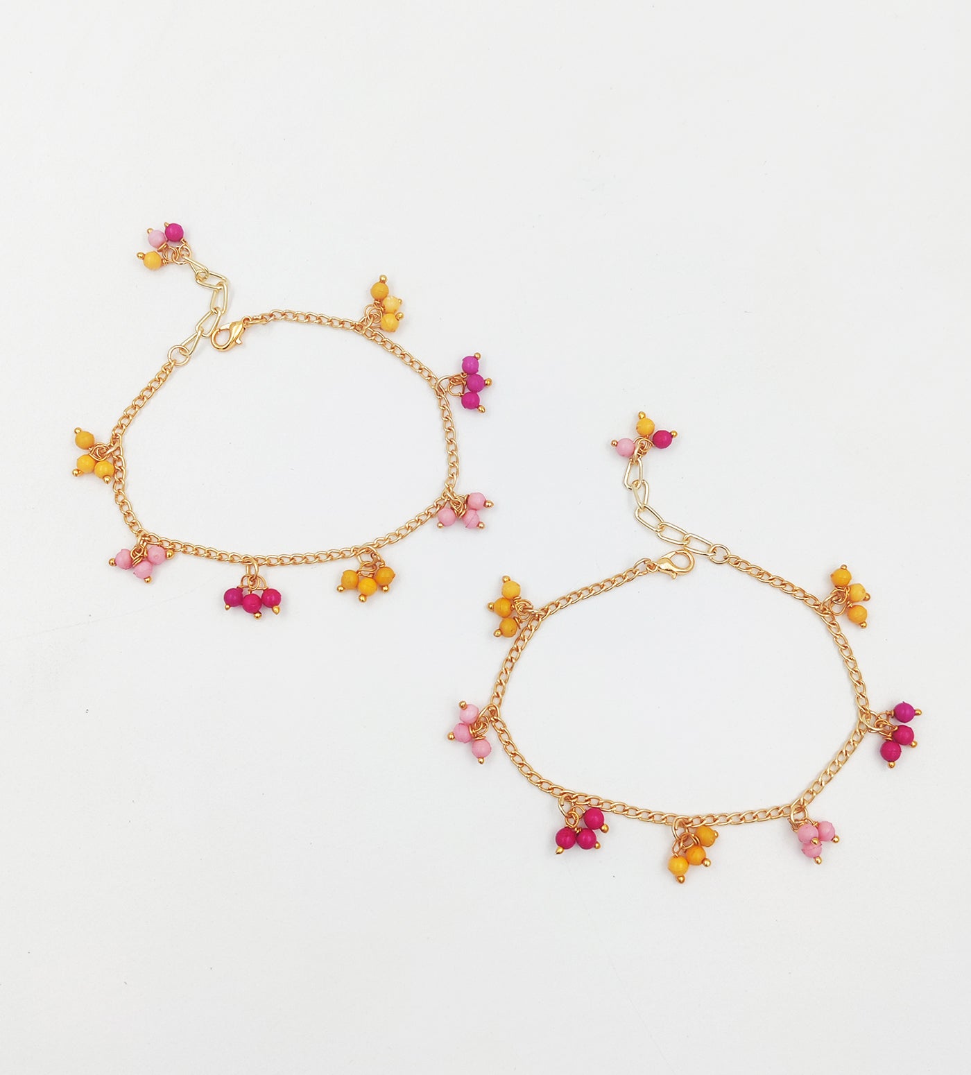 Leheriya Kum-Kum Dangling Bead Anklets (Yellow)