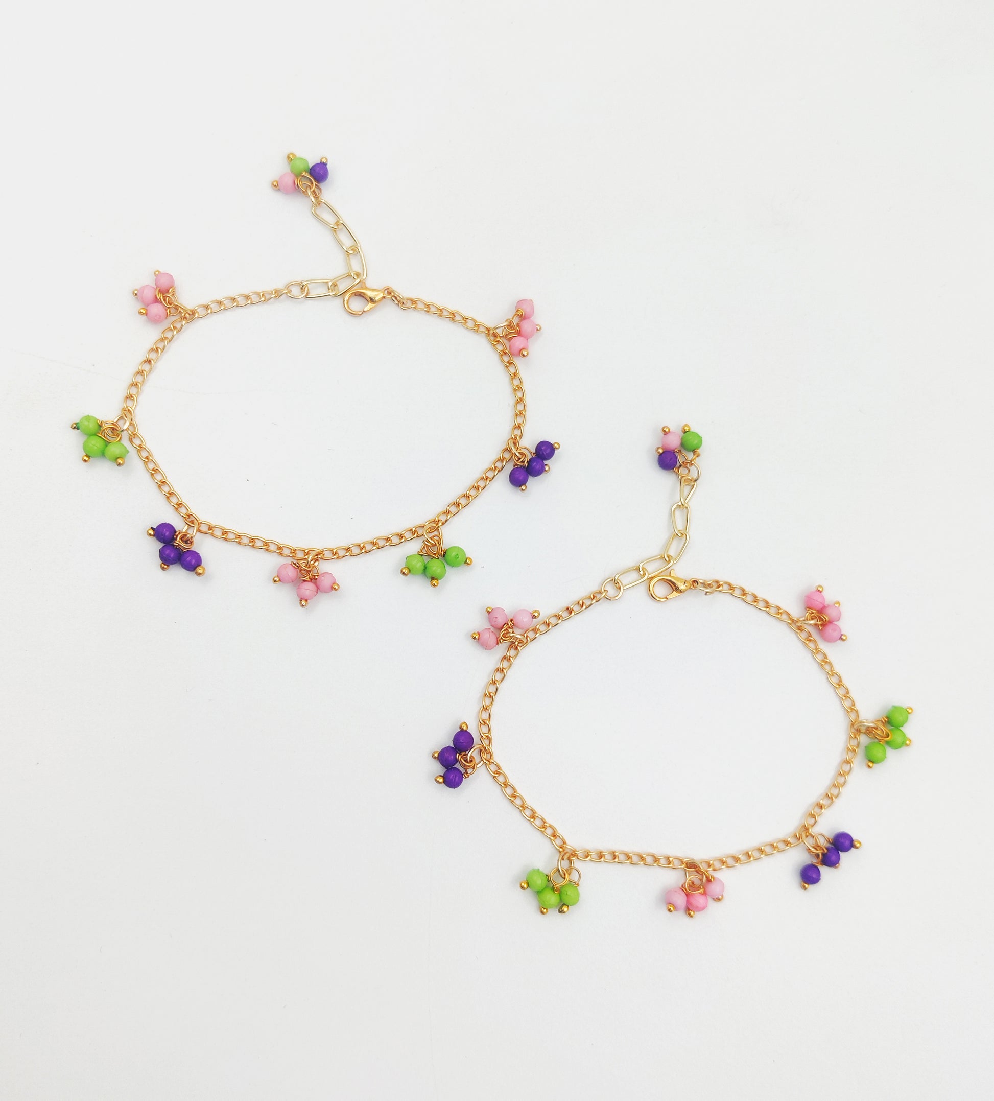Leheriya Kum-Kum Dangling Bead Anklets (Green)