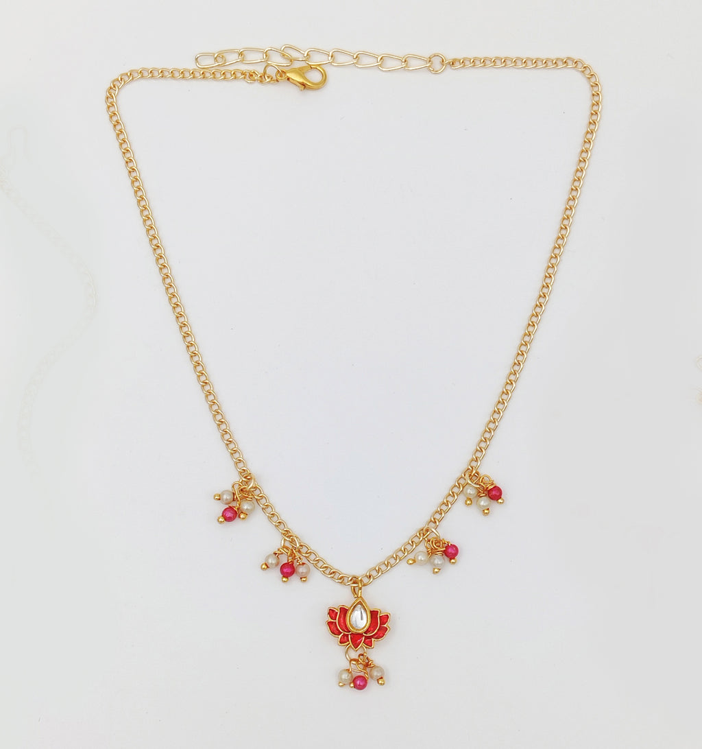 Lotus Meenakari Lotus Necklace, Bracelet & Maang Teeka Set