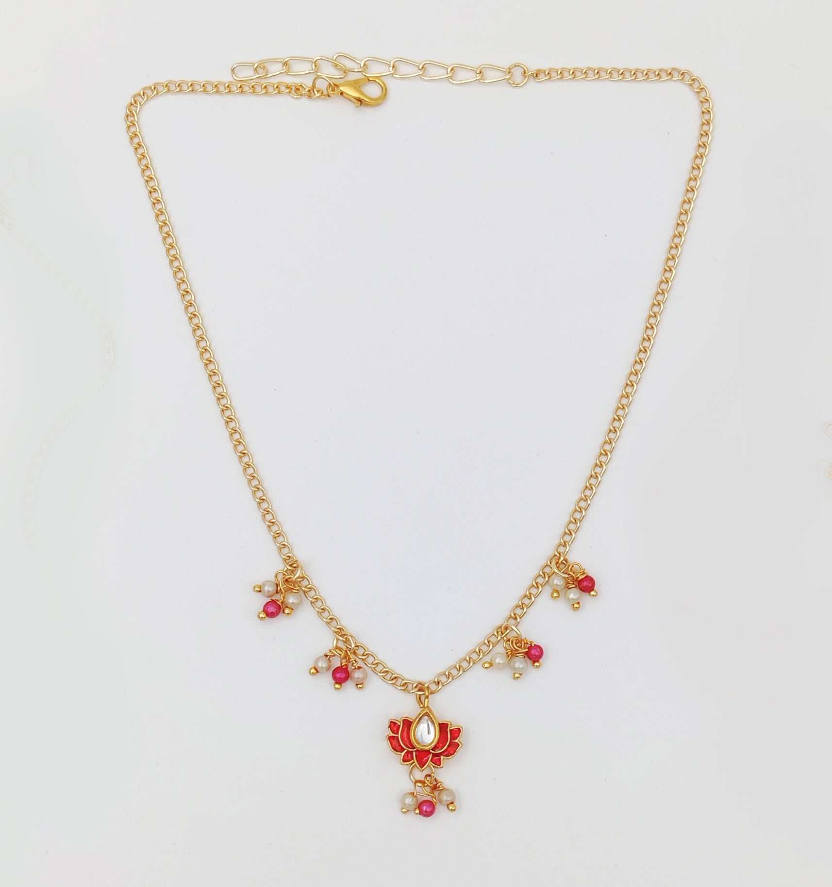 Lotus Meenakari Lotus Necklace, Bracelet & Maang Teeka Set