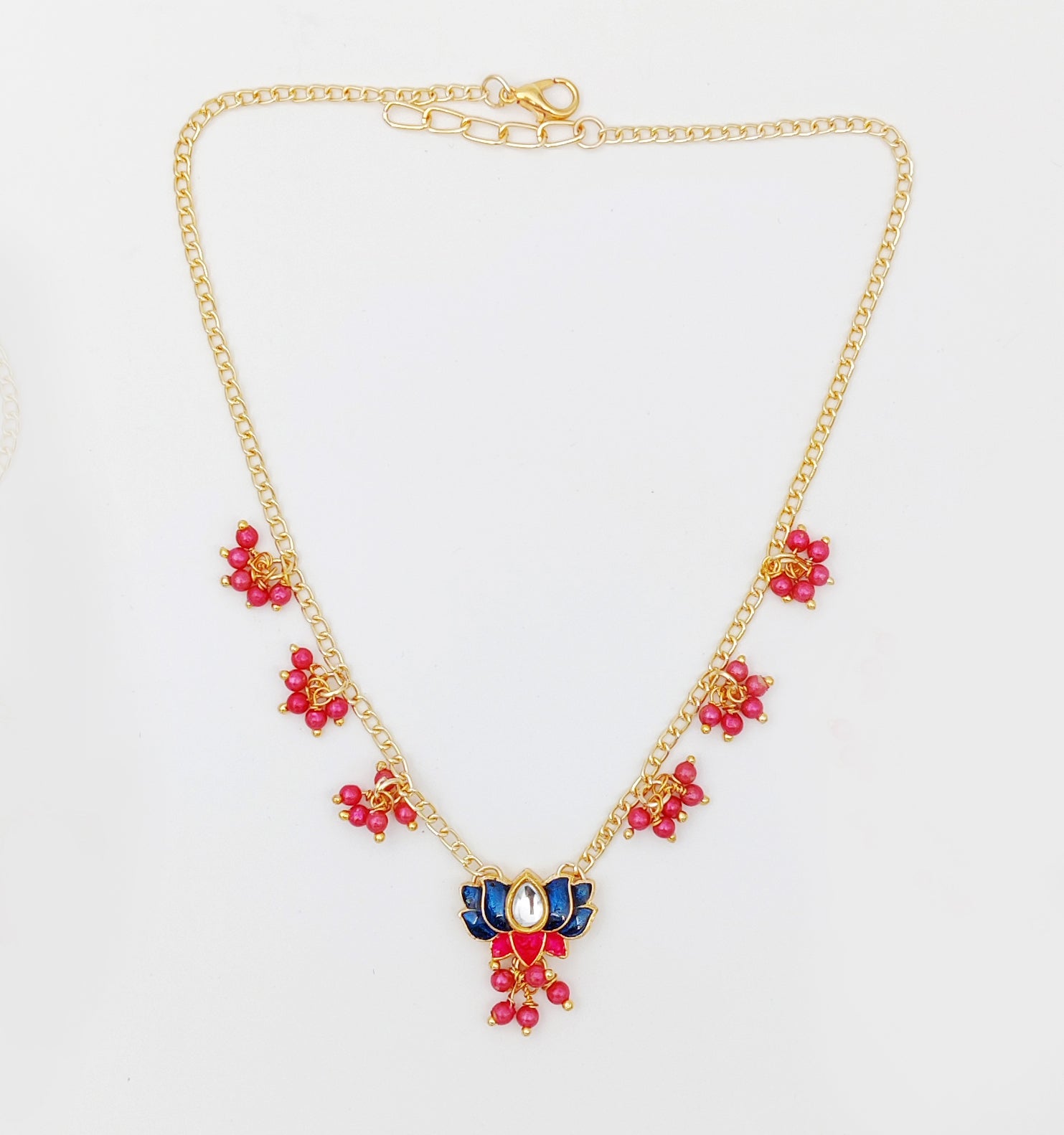 Lotus Meenakari Lotus Necklace, Bracelet & Maang Teeka Set