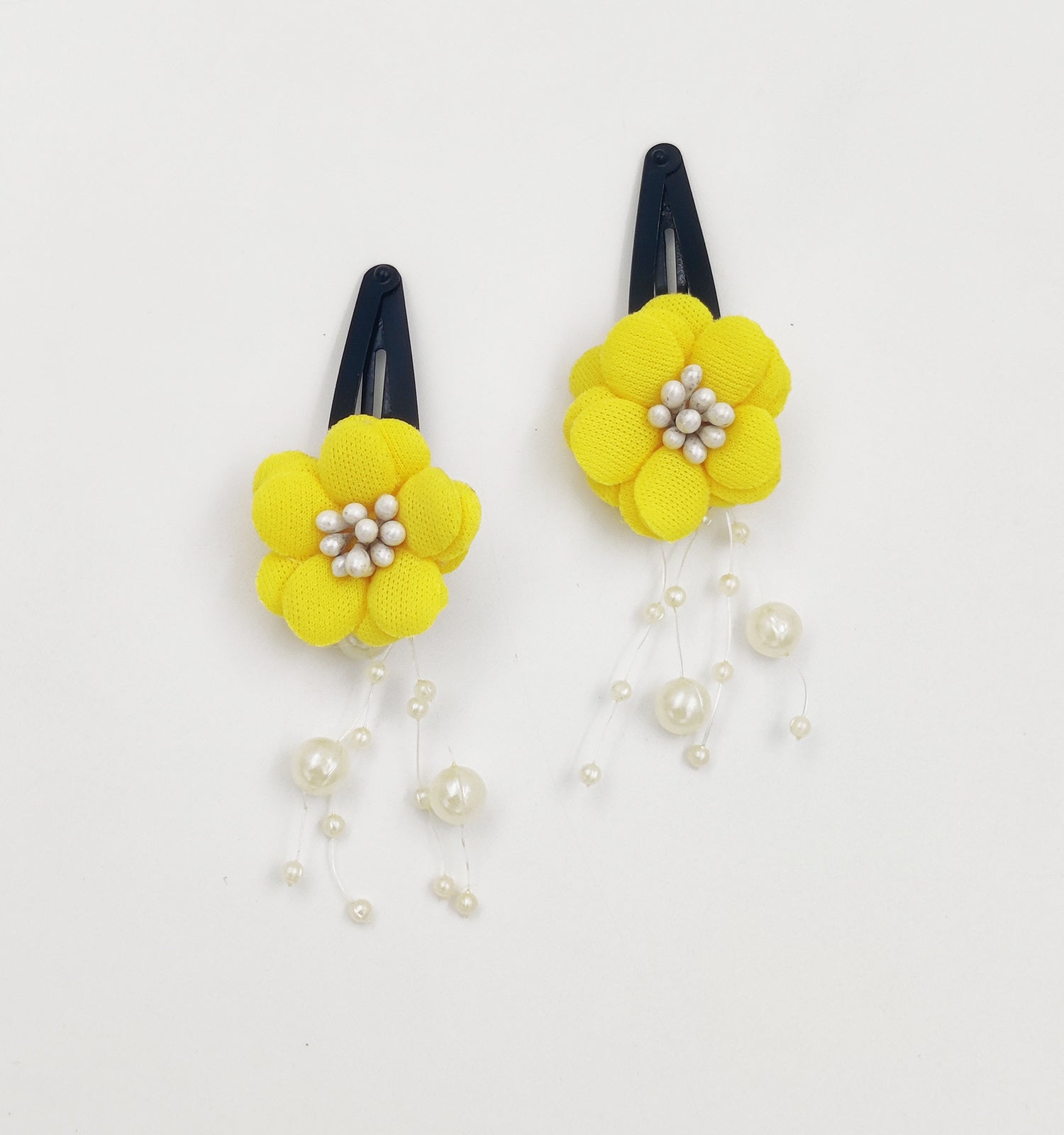 Pearl Dangle Flower Clips - Yellow
