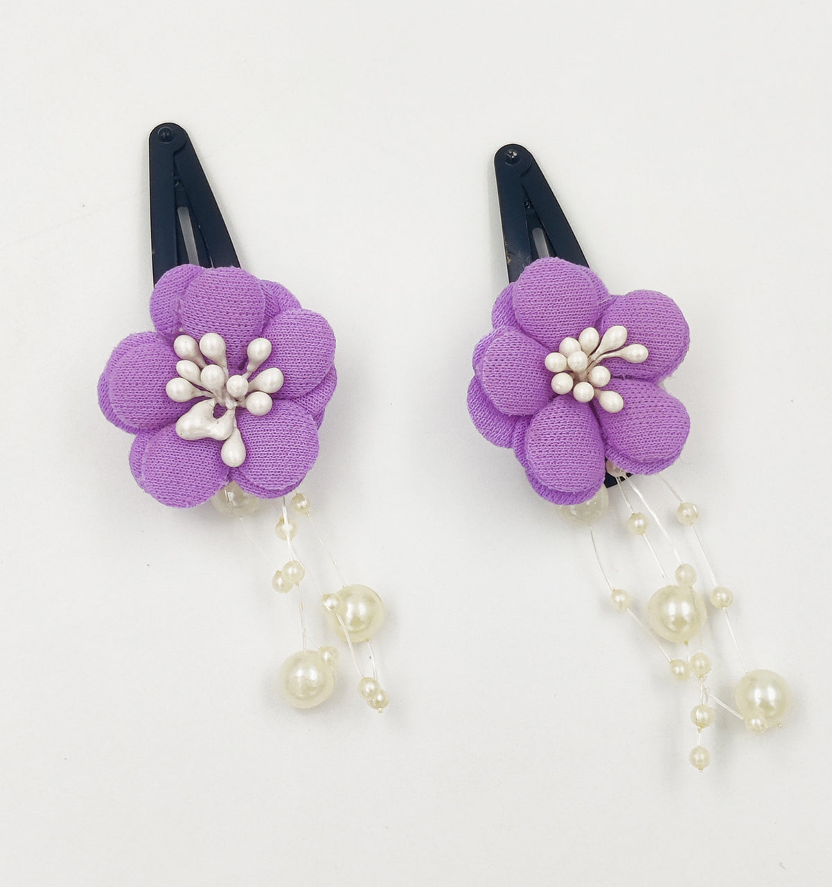 Pearl Dangle Flower Clips - Mauve