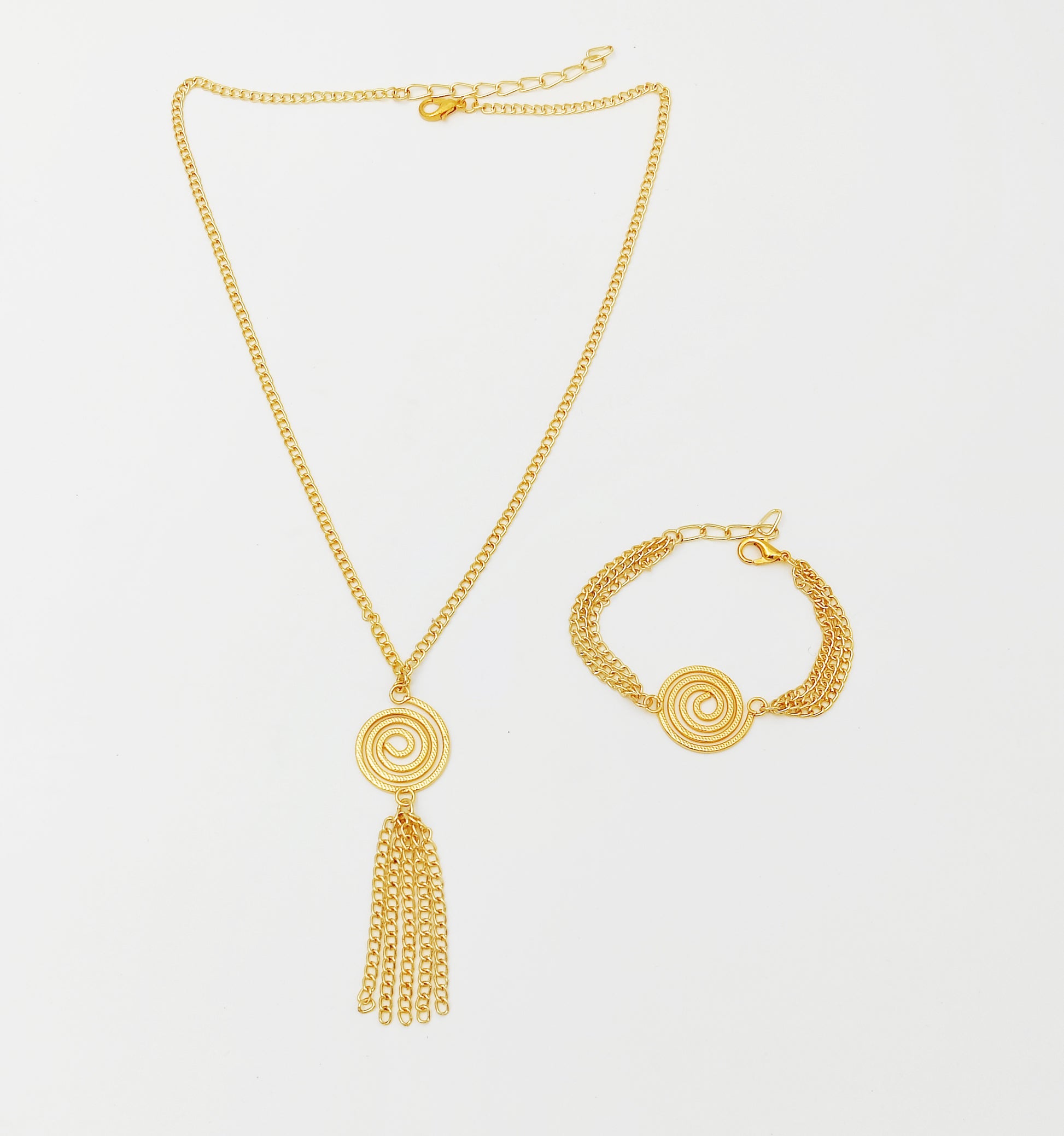 Swirl & Tassel Chain Necklace & Bracelet Set