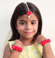 Kids Gul Floral Bracelets & Maang Teeka Set - Red