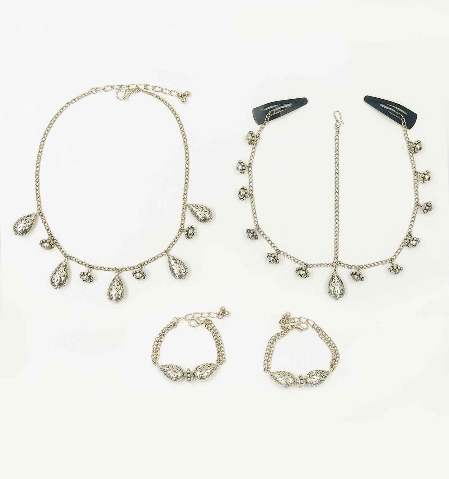 Image of Chandani Dangling Beads Necklace, 2 Bracelets & Head Chain Set