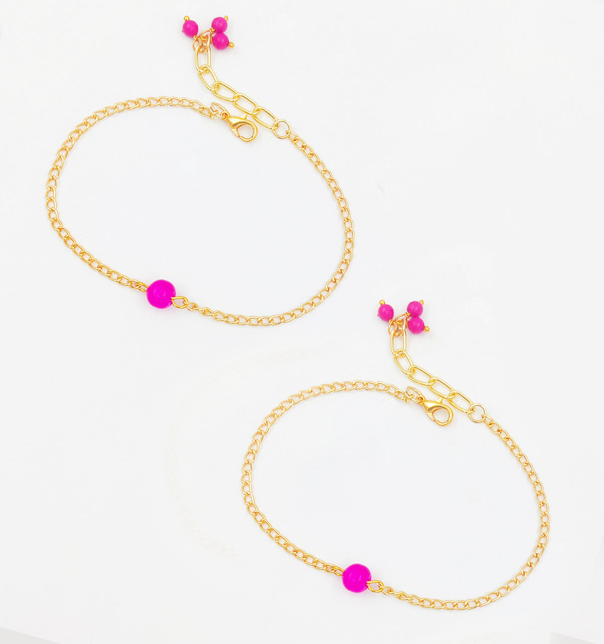 Pearl Bead Detailed Anklets - Dark Pink