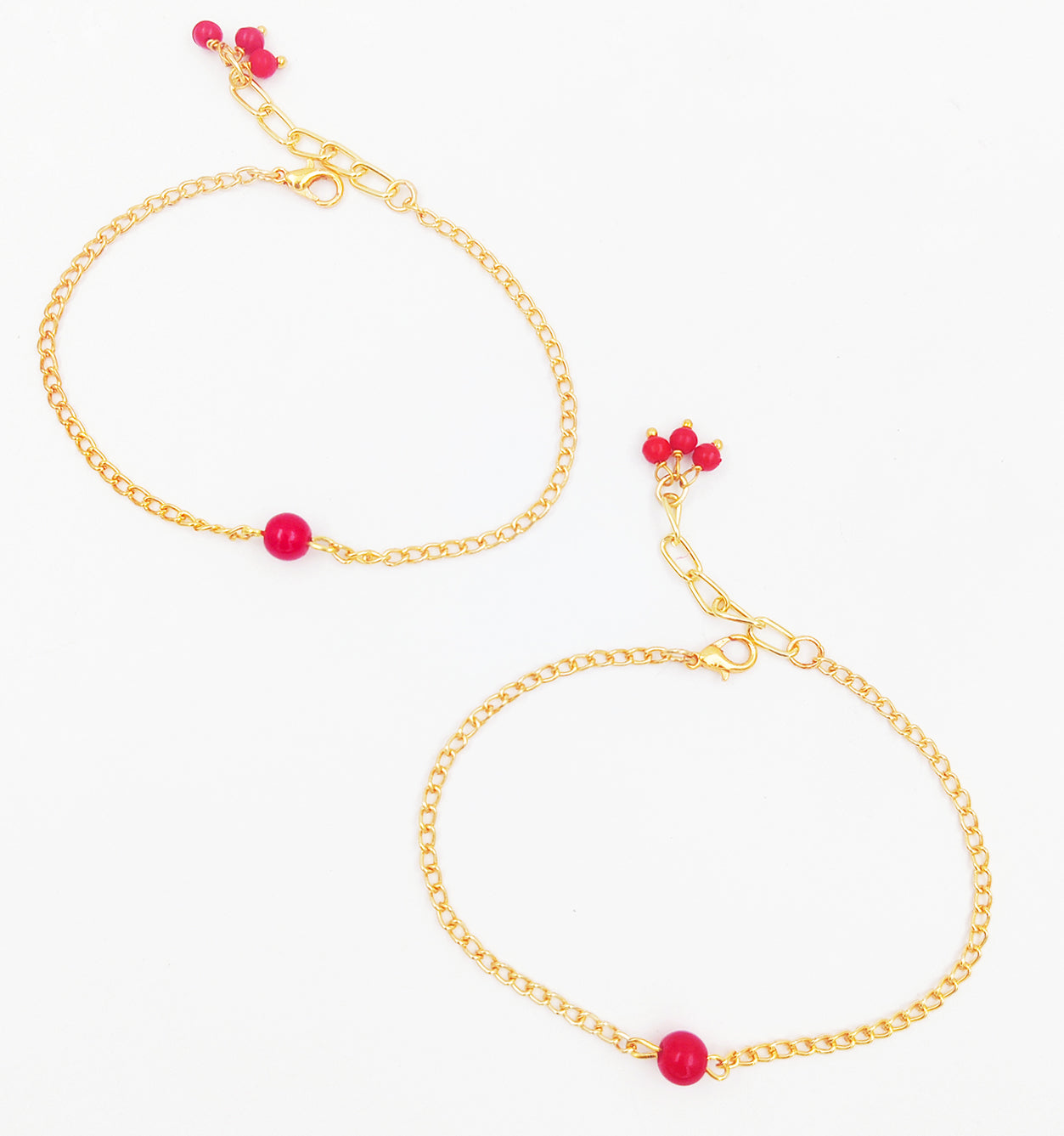Pearl Bead Detailed Anklets (Red)