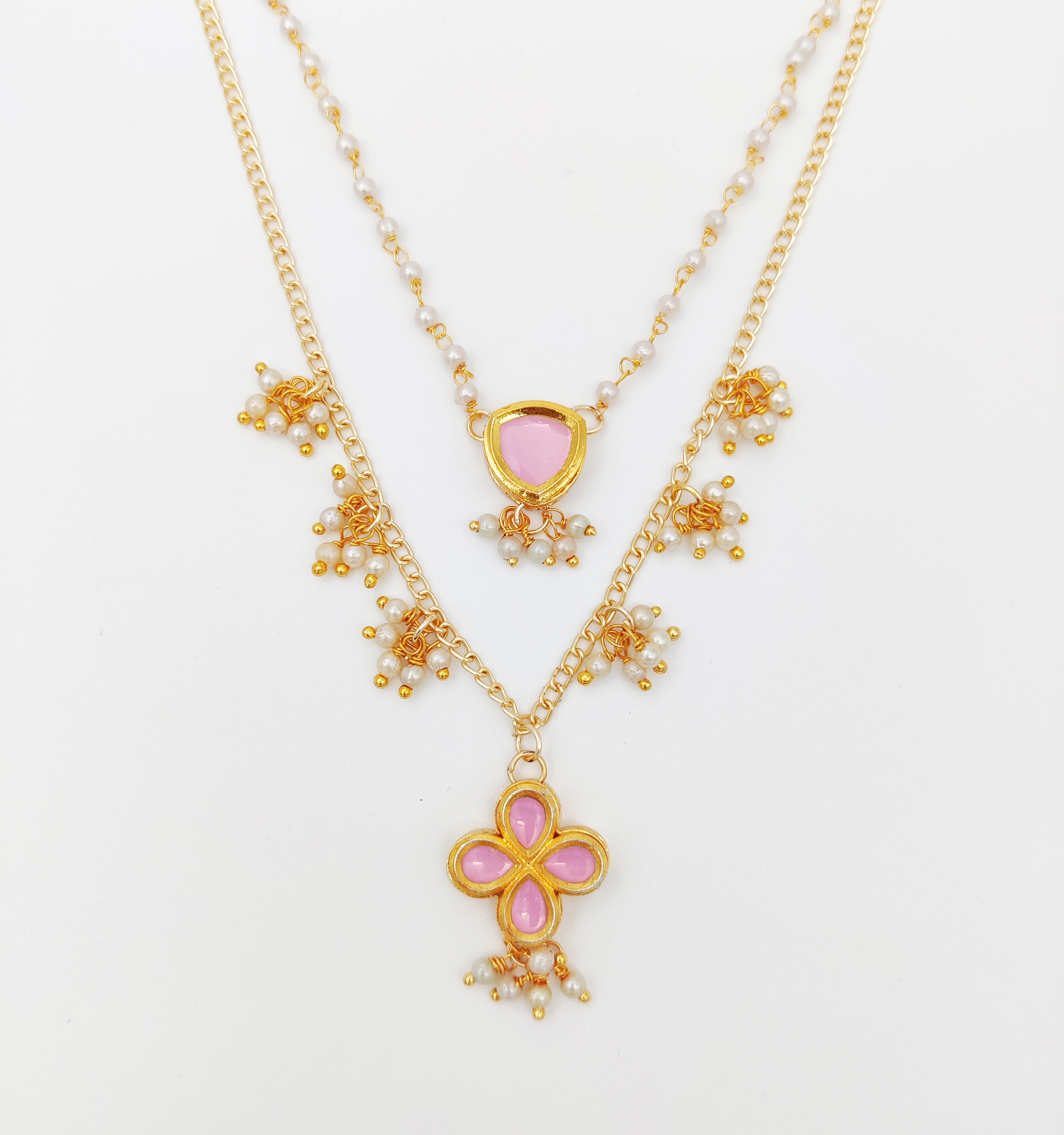 Boondein Layered Kundan & Pearls Necklace, Bracelet & Maang Teeka Set