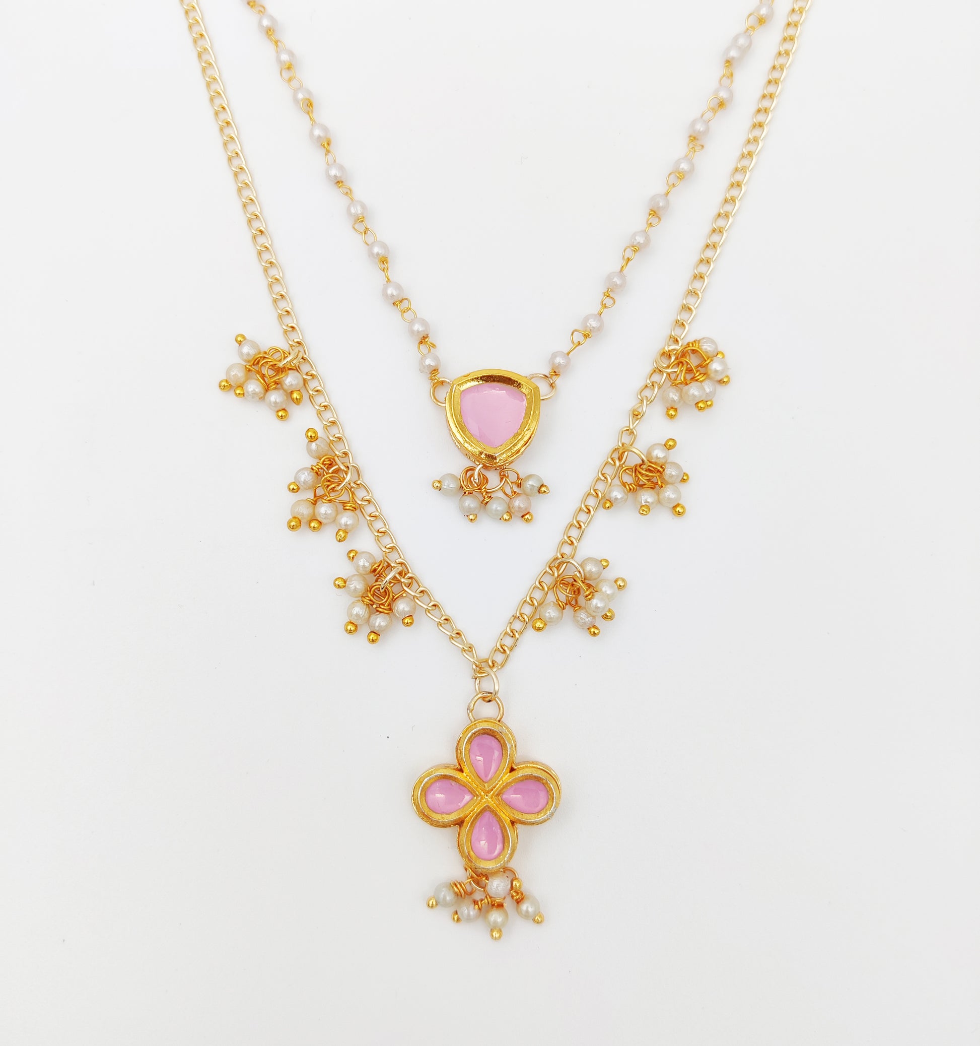 Boondein Layered Kundan & Pearls Necklace, Bracelet & Maang Teeka Set