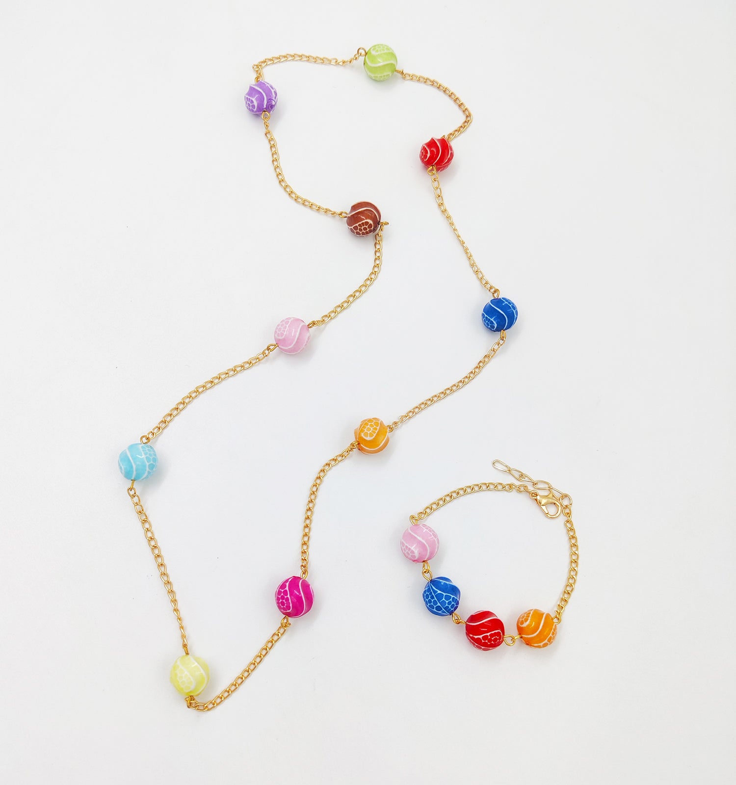 Multi Bead Long Chain Necklace & Bracelet Set