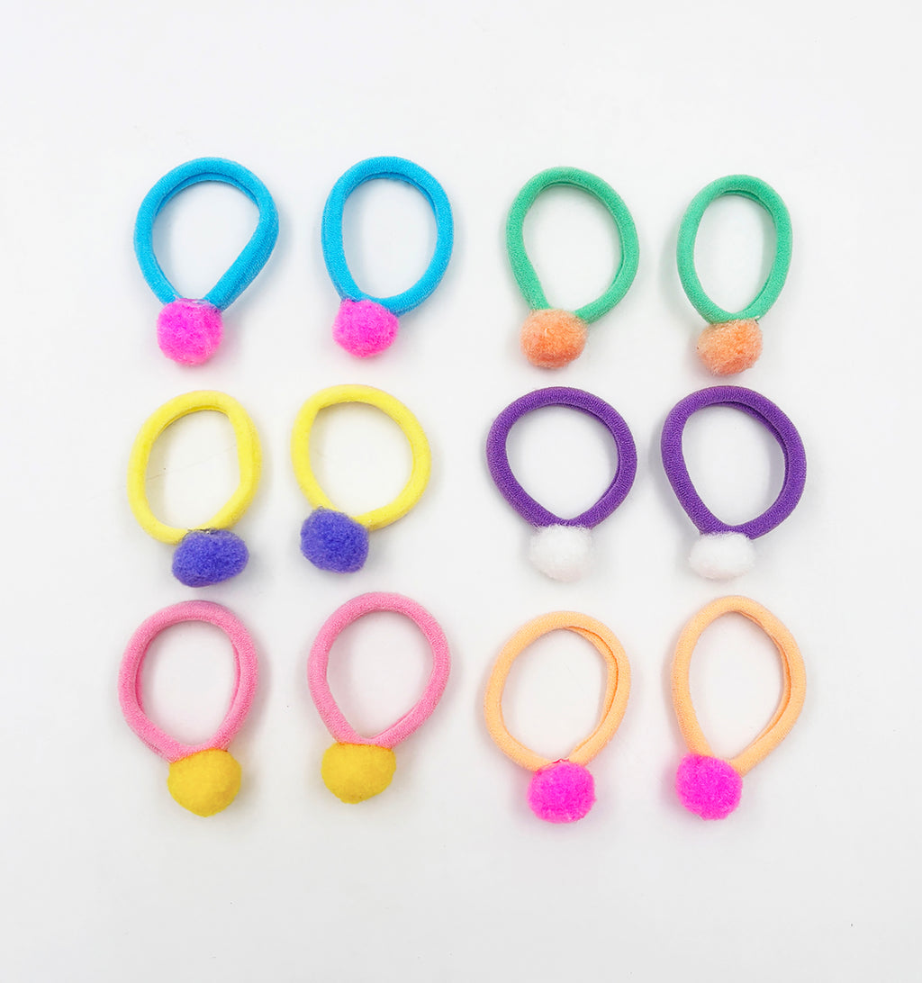 Set of 12 Pom Pom Rubberbands