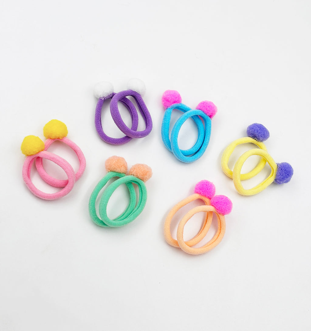 Set of 12 Pom Pom Rubberbands