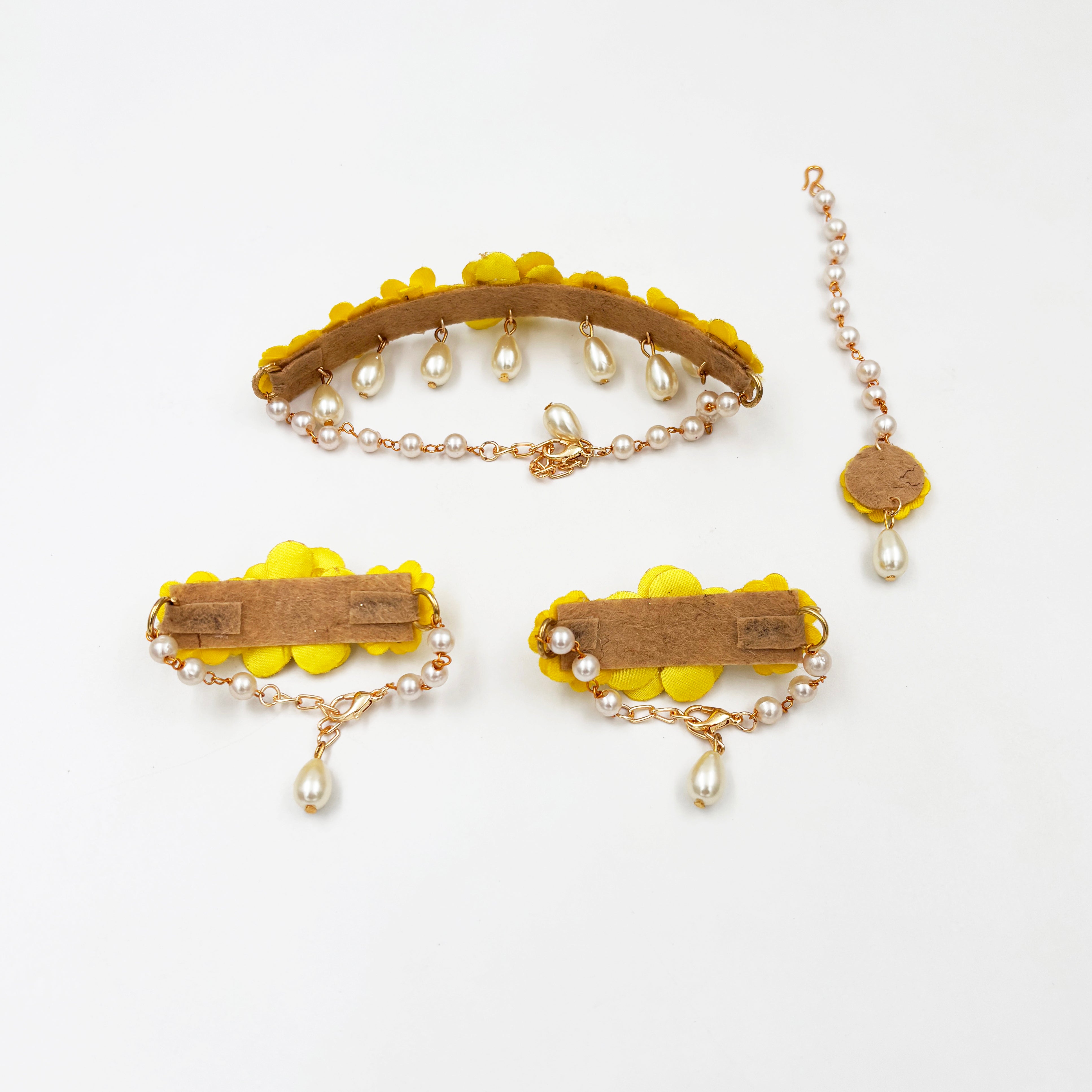 Image of Sadabahar Floral Set of Necklace, 2 Bracelets & Maang Teeka
