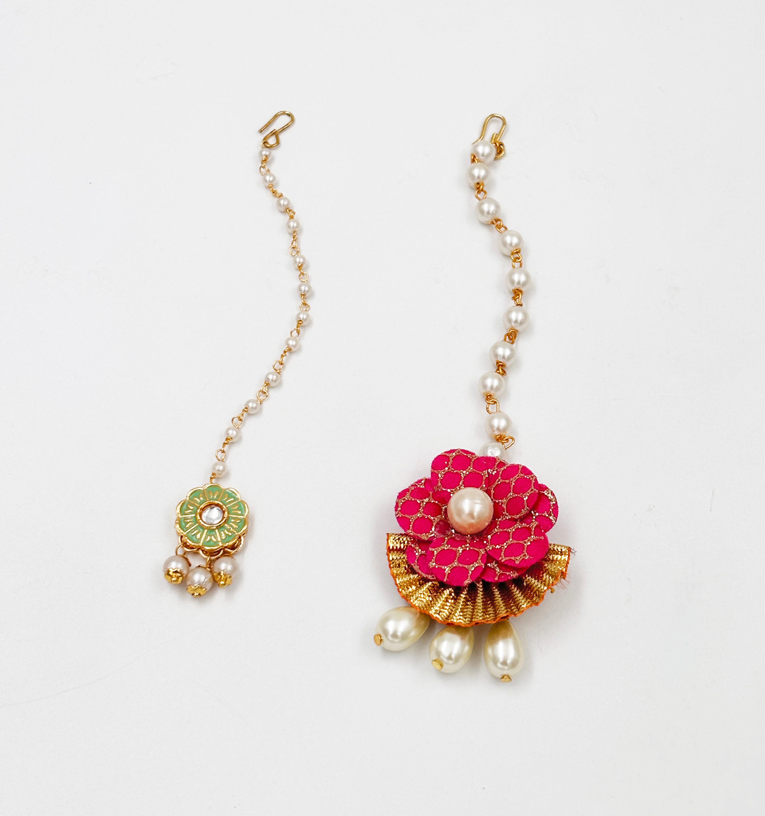 Image of Set Of 2 Floral Gota & Meenakari Maang Teeka