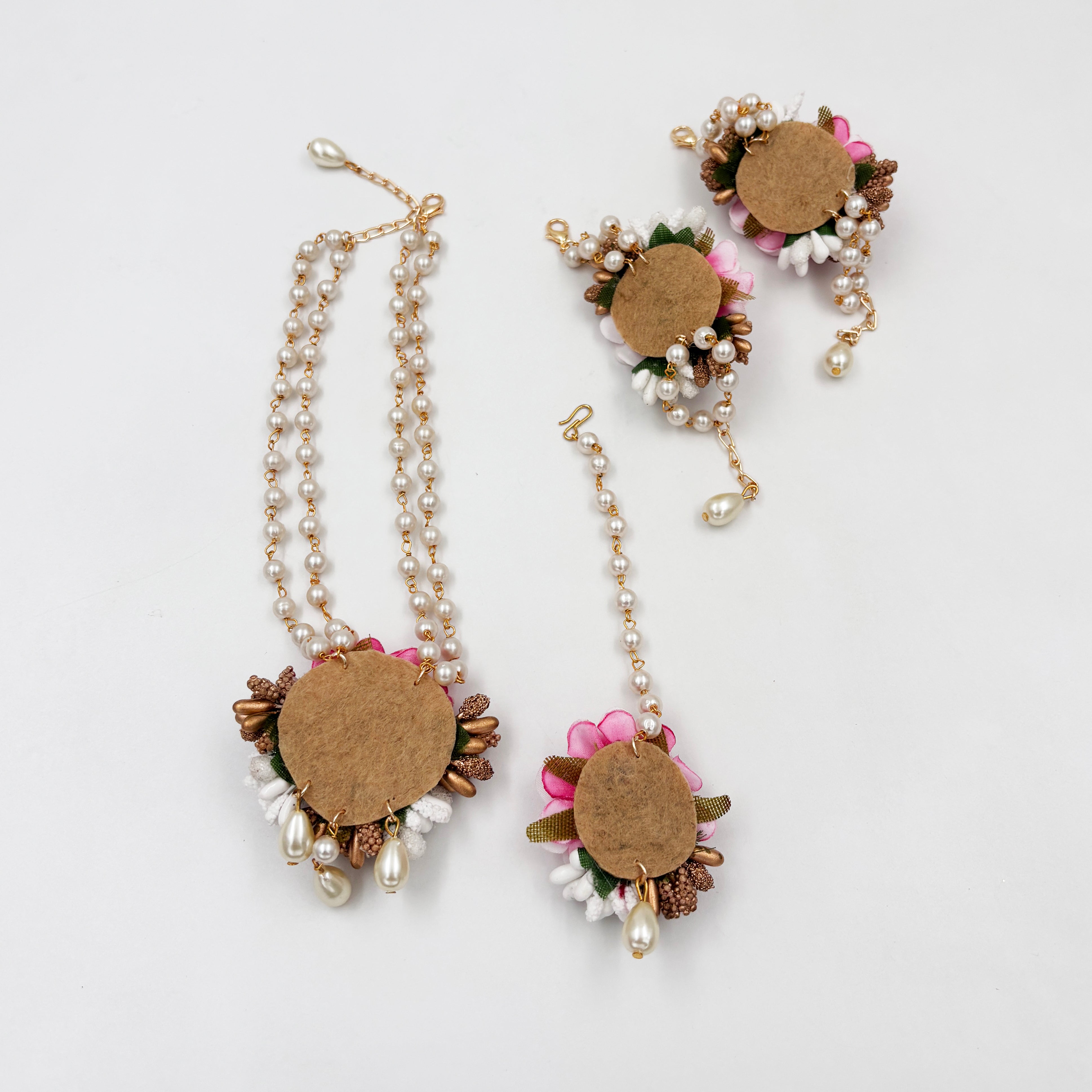Image of Flower Garden Necklace, 2 Bracelets & Maang Teeka Set - Magenta