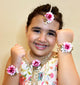 Kids Flower Garden Necklace, 2 Bracelets & Maang Teeka Set - Magenta