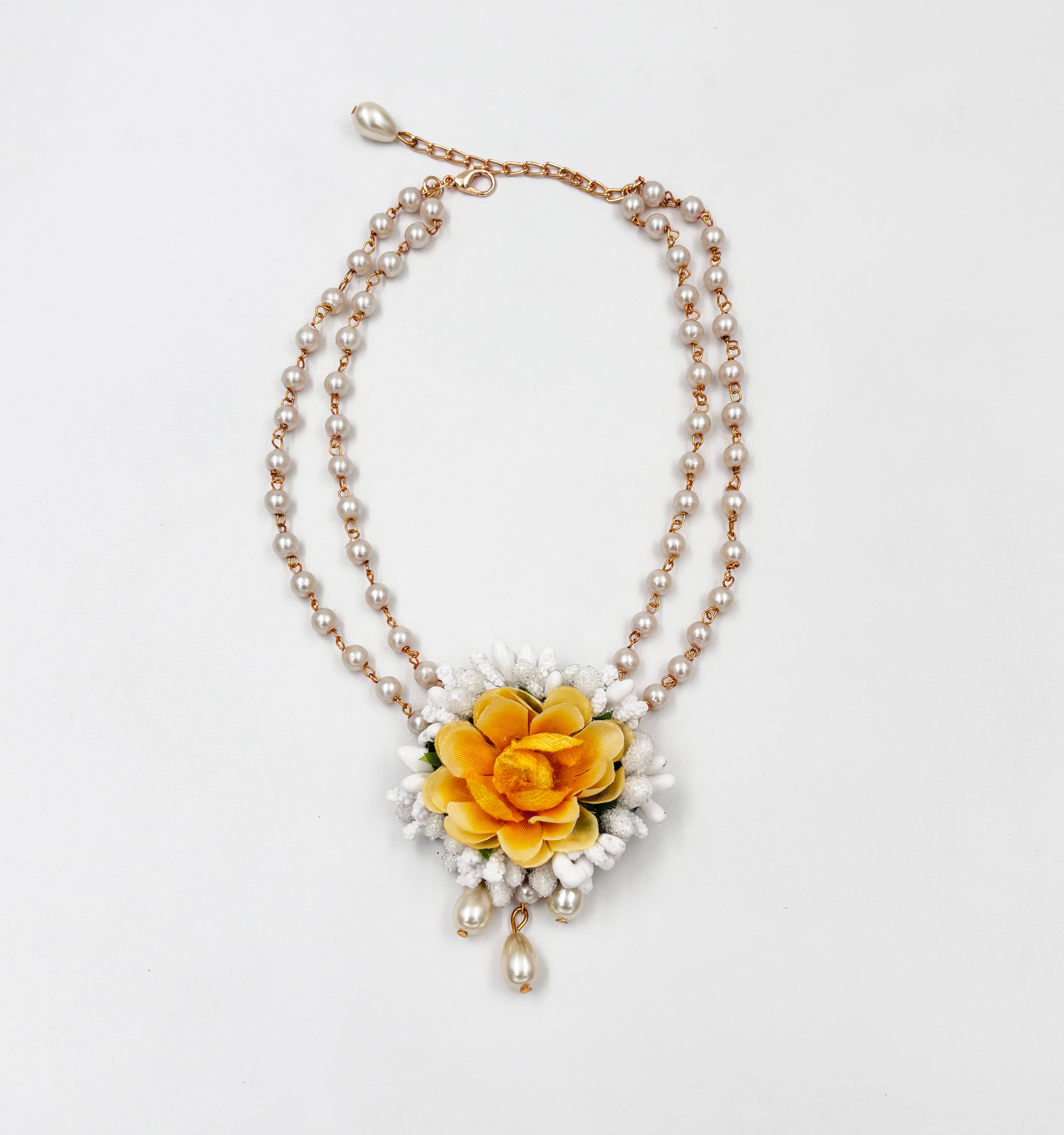 Flower Garden Necklace, 2 Bracelets & Maang Teeka Set - Yellow