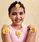 Kids Flower Garden Necklace, 2 Bracelets & Maang Teeka Set - Yellow