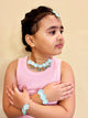Kids Sadabahar Glam Floral Necklace, 2 Bracelets & Maang Teeka Set - Aqua Blue