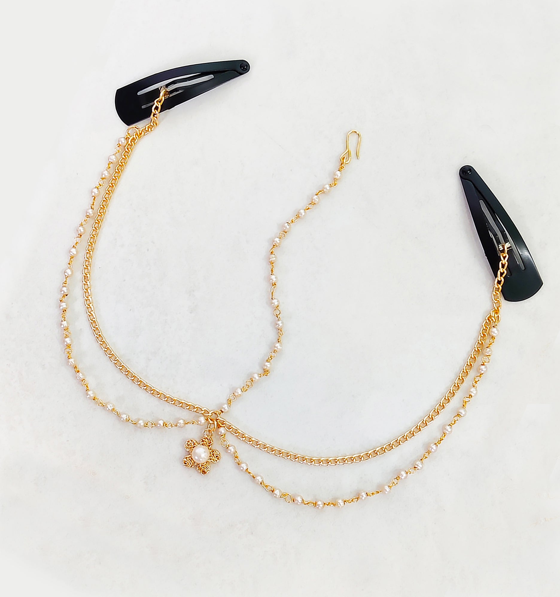 Image of Flower & Pearl Detailed Headchain - Gold