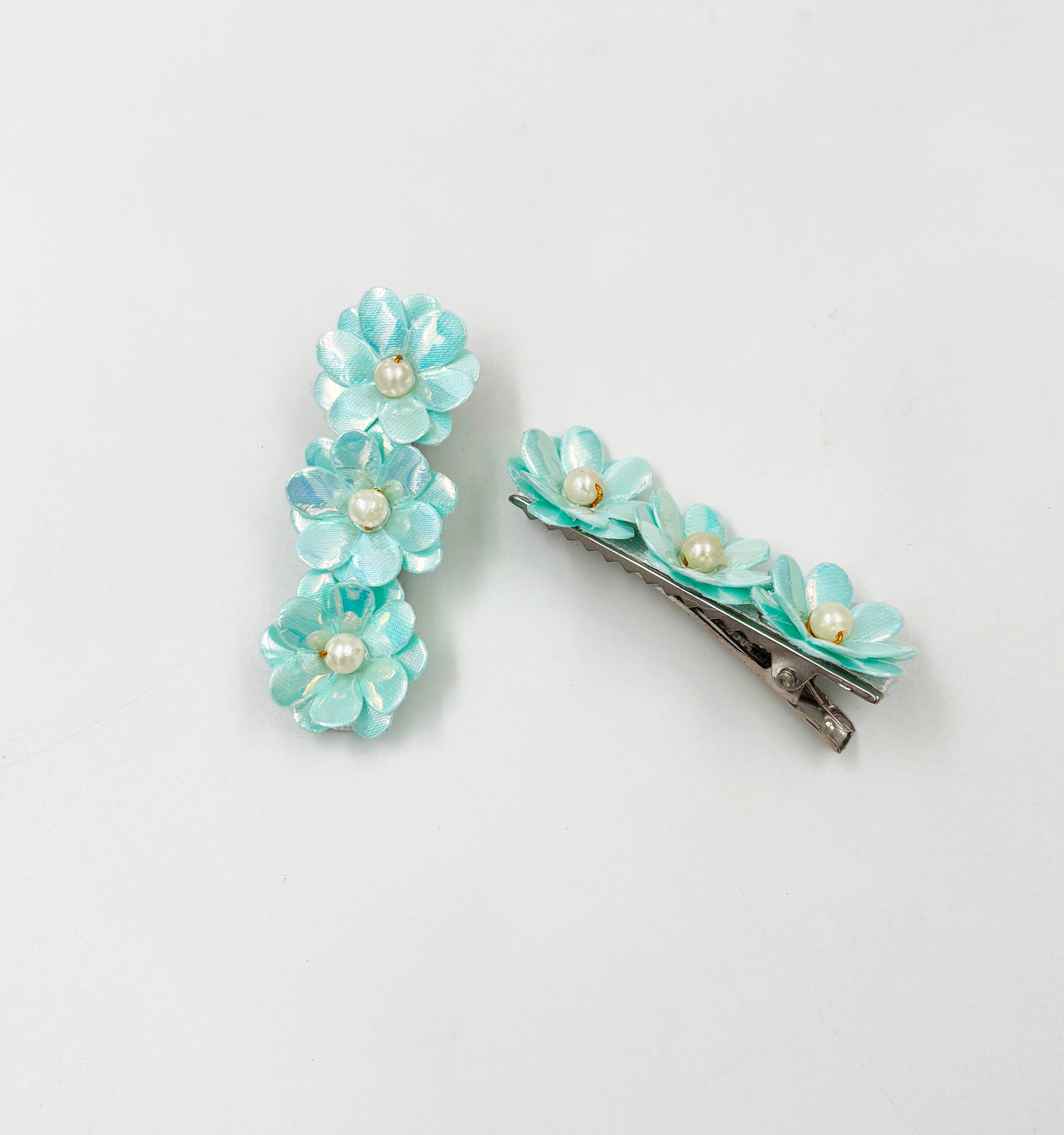 Image of Glam Floral Hair Clips - Aqua Blue
