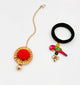 Kids Pom Pom & Parrot Detailed Maang Teeka & Rubber Band Set (Red)