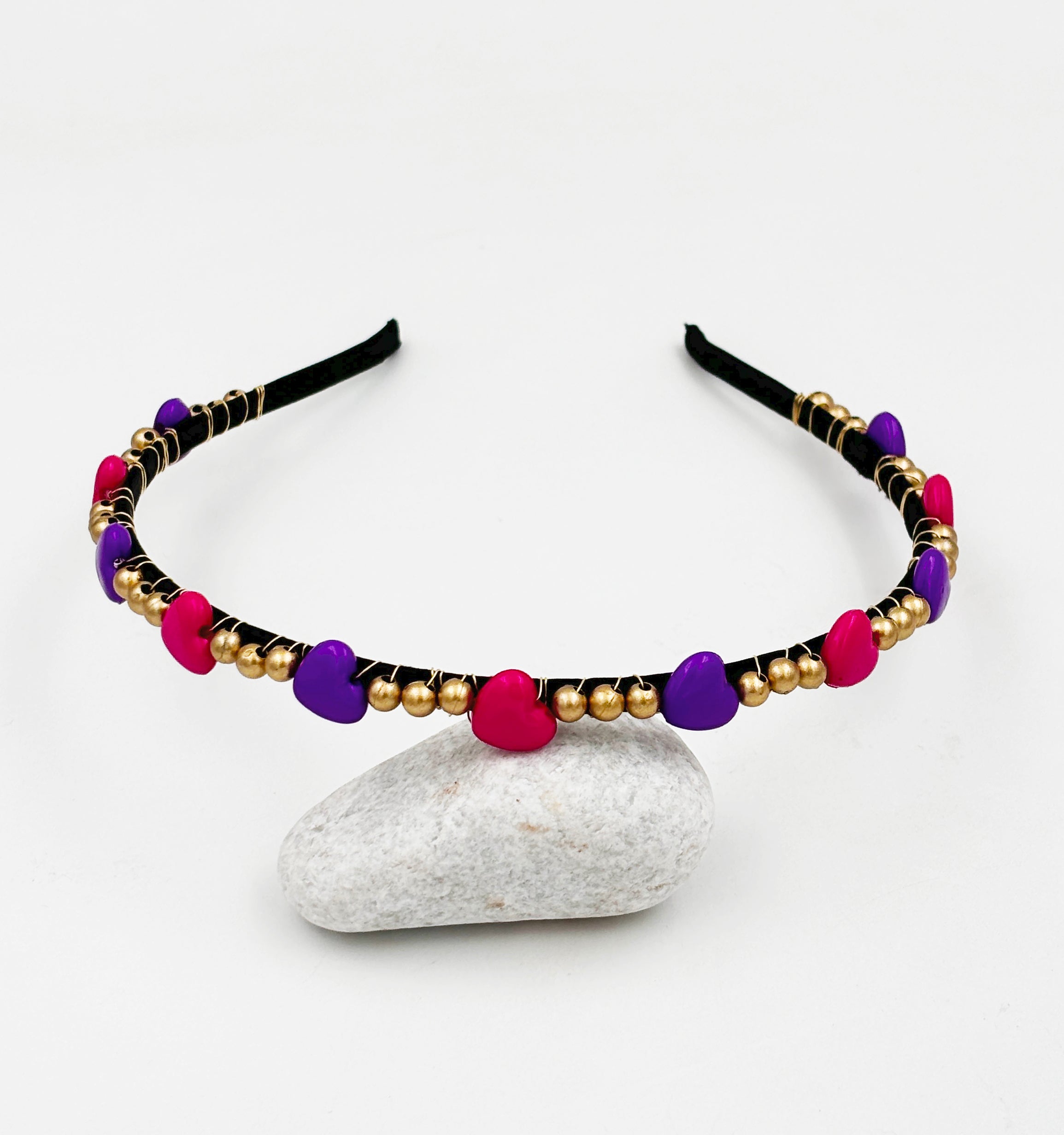 Glam Heart Beads Detailed Hairband - Purple