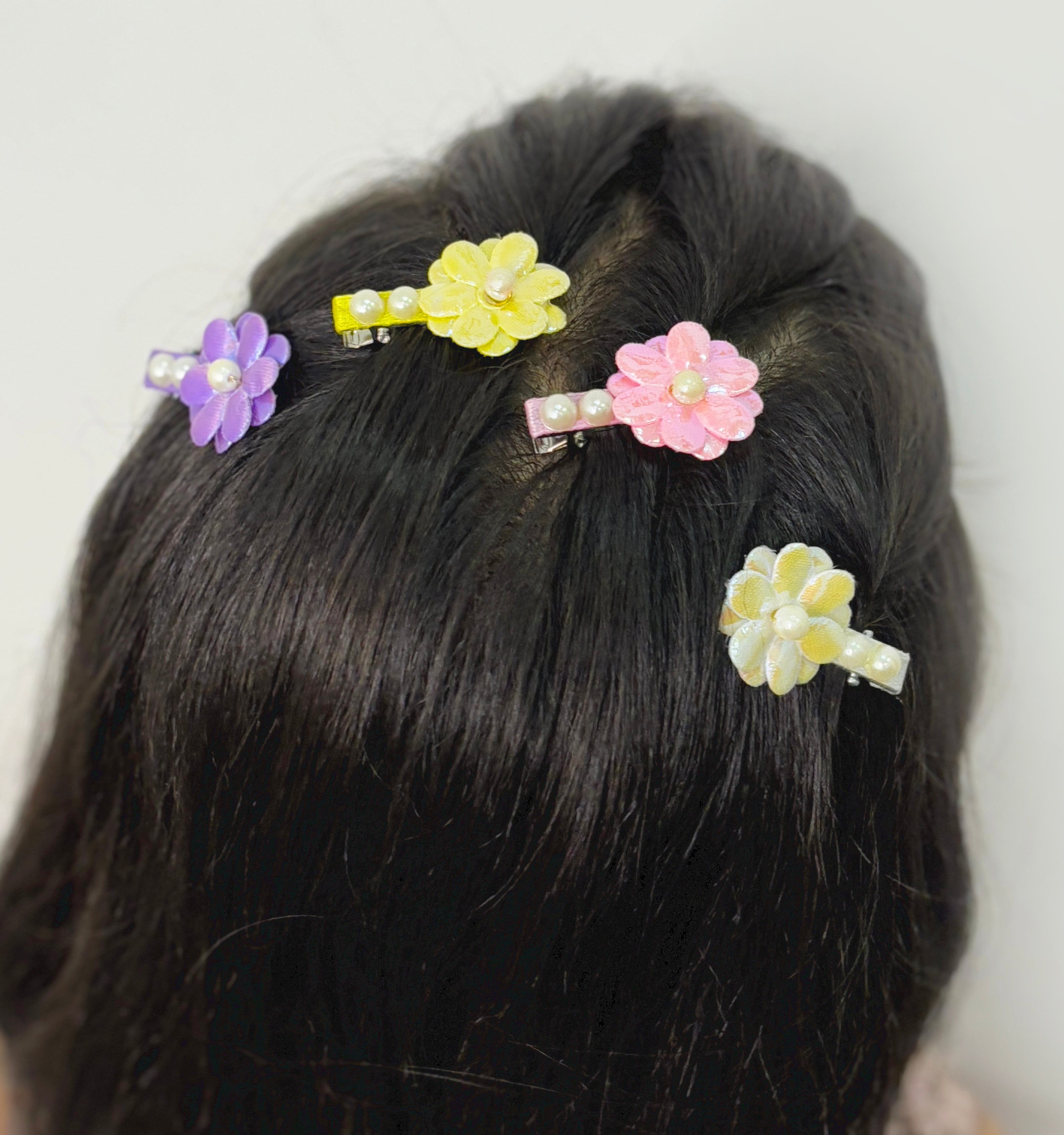 Image of Pearly Metallic Floral 2 Pairs of Baby Hair Clips - Mauve