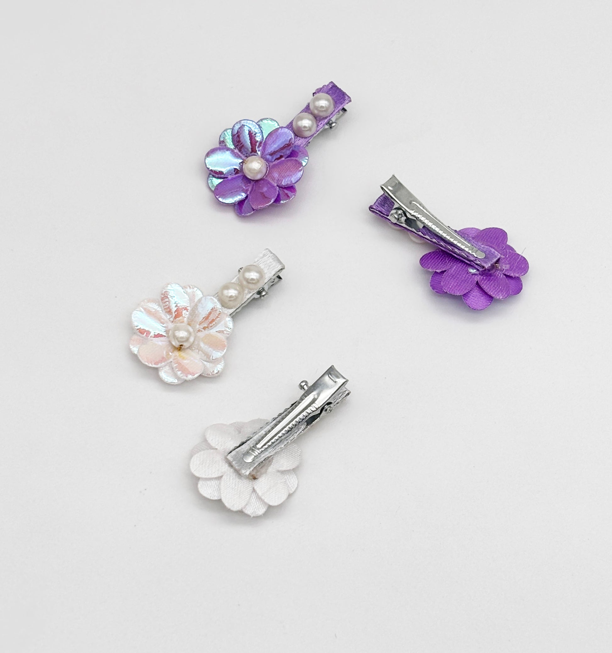 Pearly Metallic Floral 2 Pairs of Baby Hair Clips - Mauve