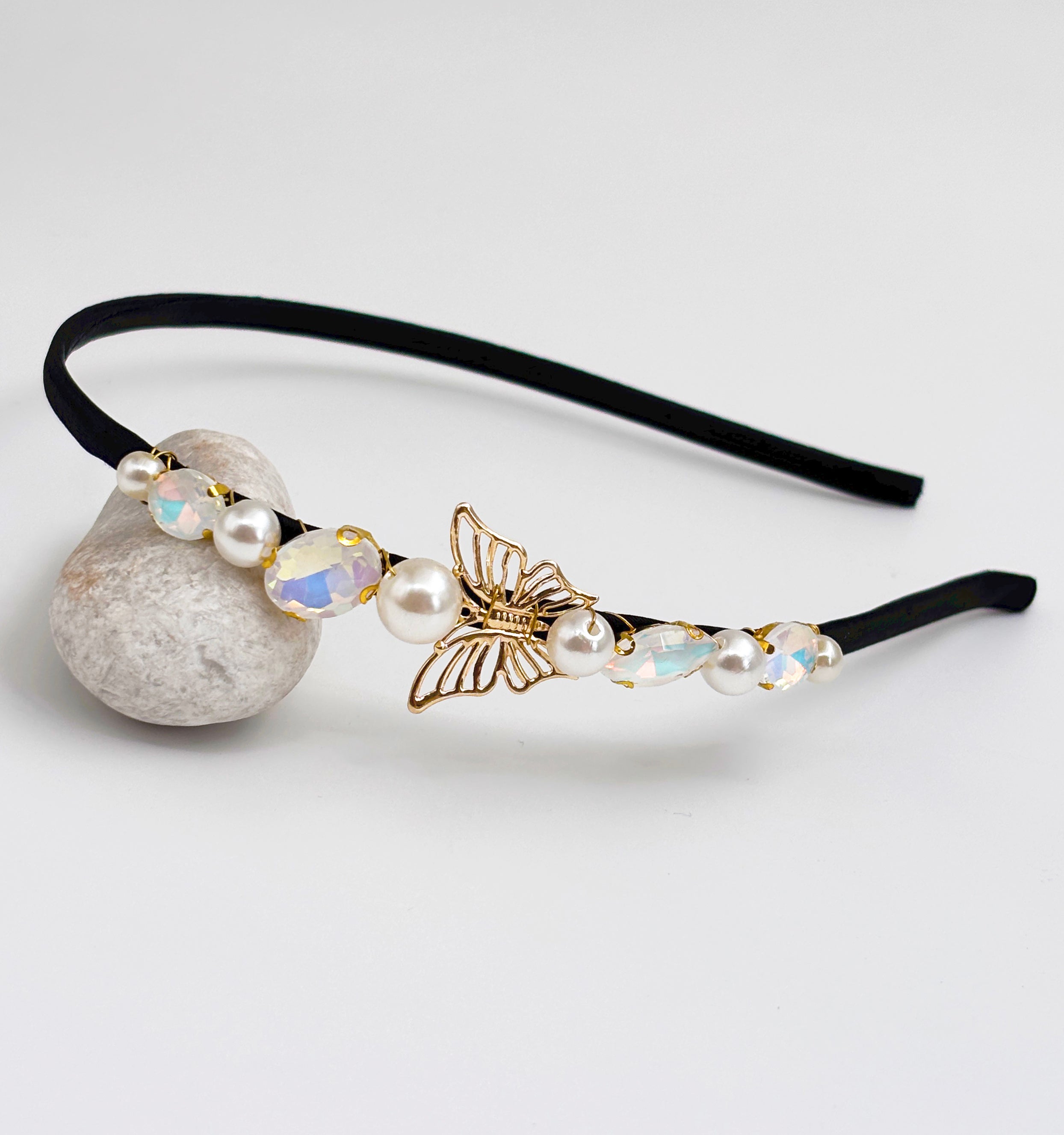 Butterfly Crystals Jewelled Hairband - White