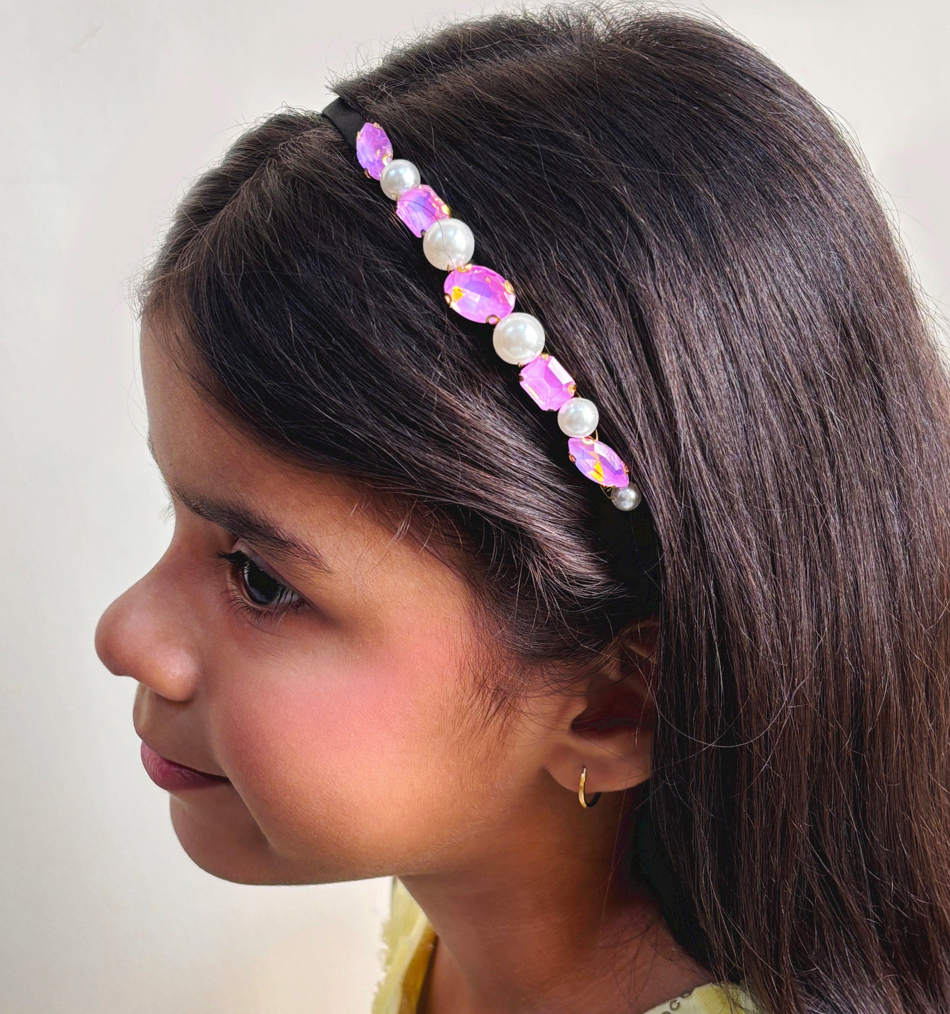 Crystals Pearls Jewelled Hairband Light Pink - Main Image