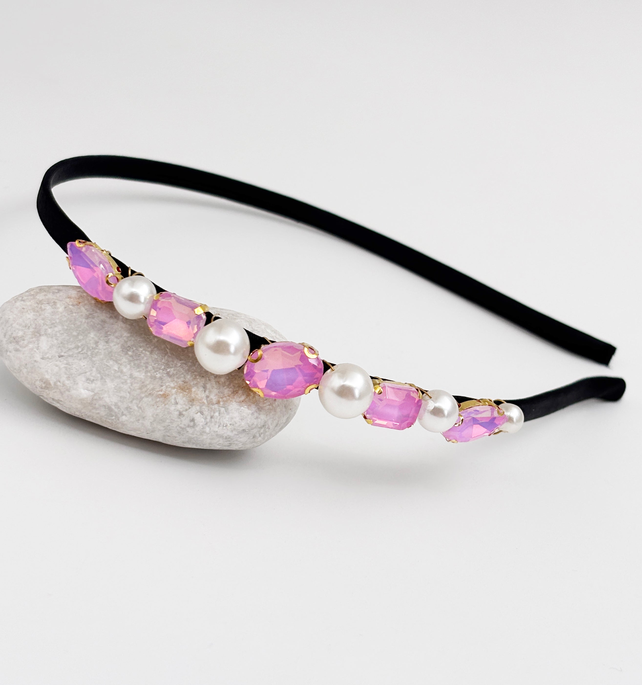 Image of Crystals & Pearls Jewelled Hairband - Light Pink