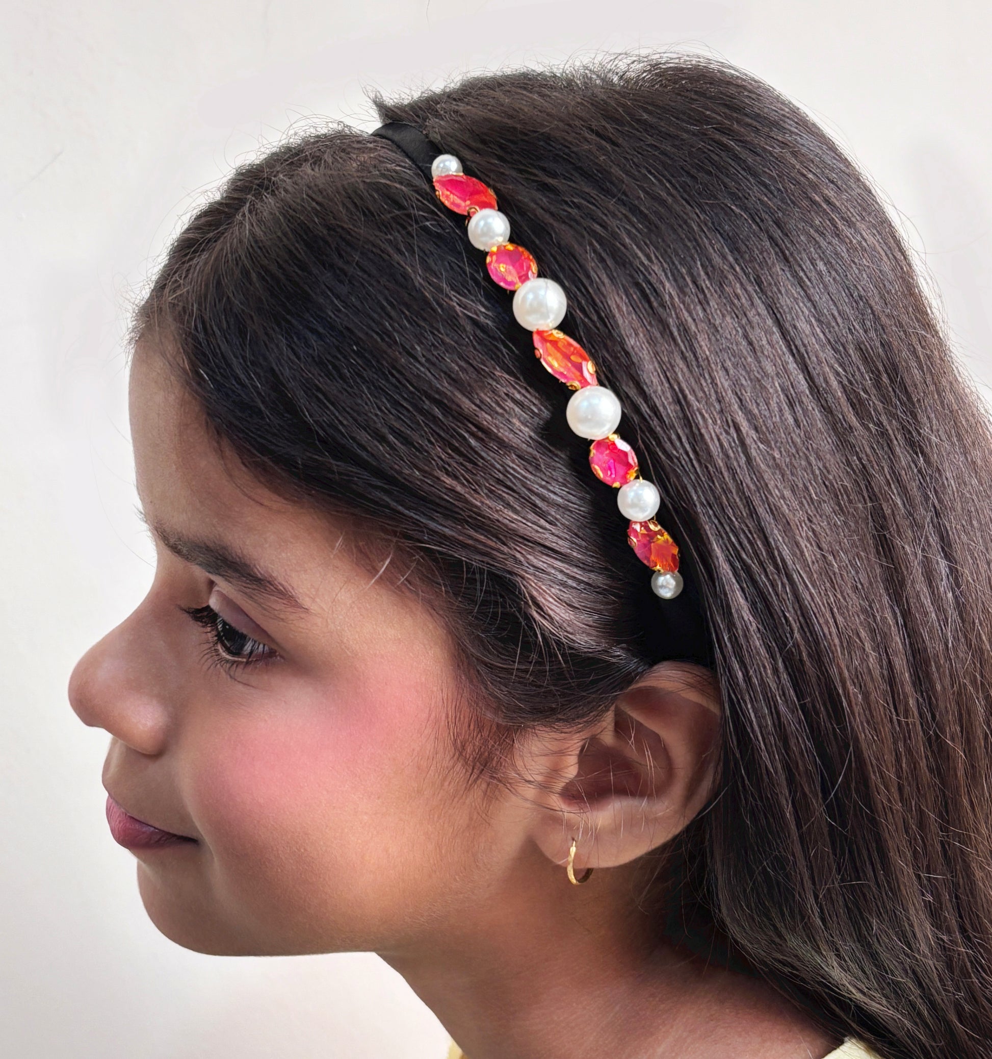 Crystals Pearls Jewelled Hairband Coral - Main Image