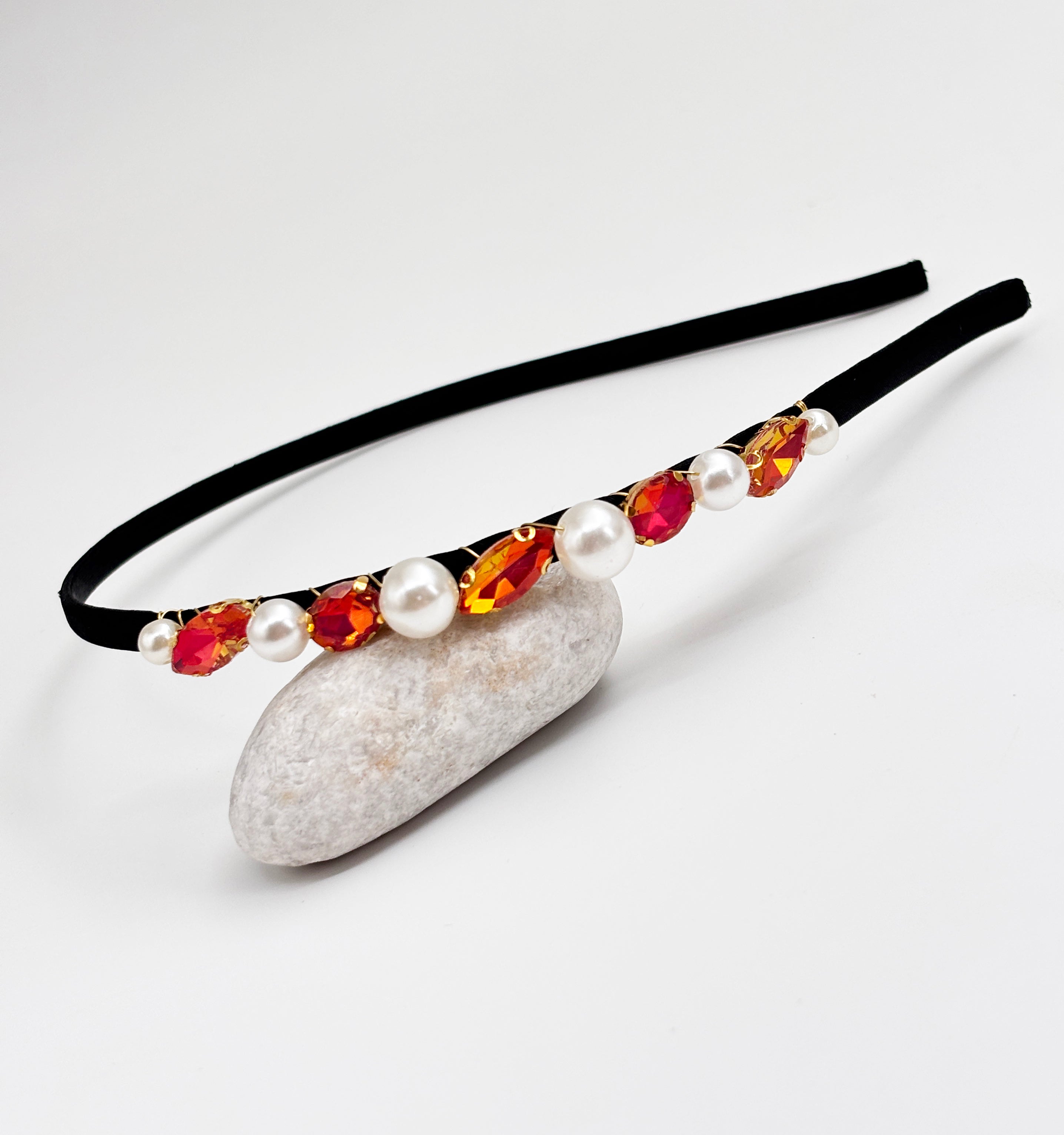 Crystals & Pearls Jewelled Hairband - Coral