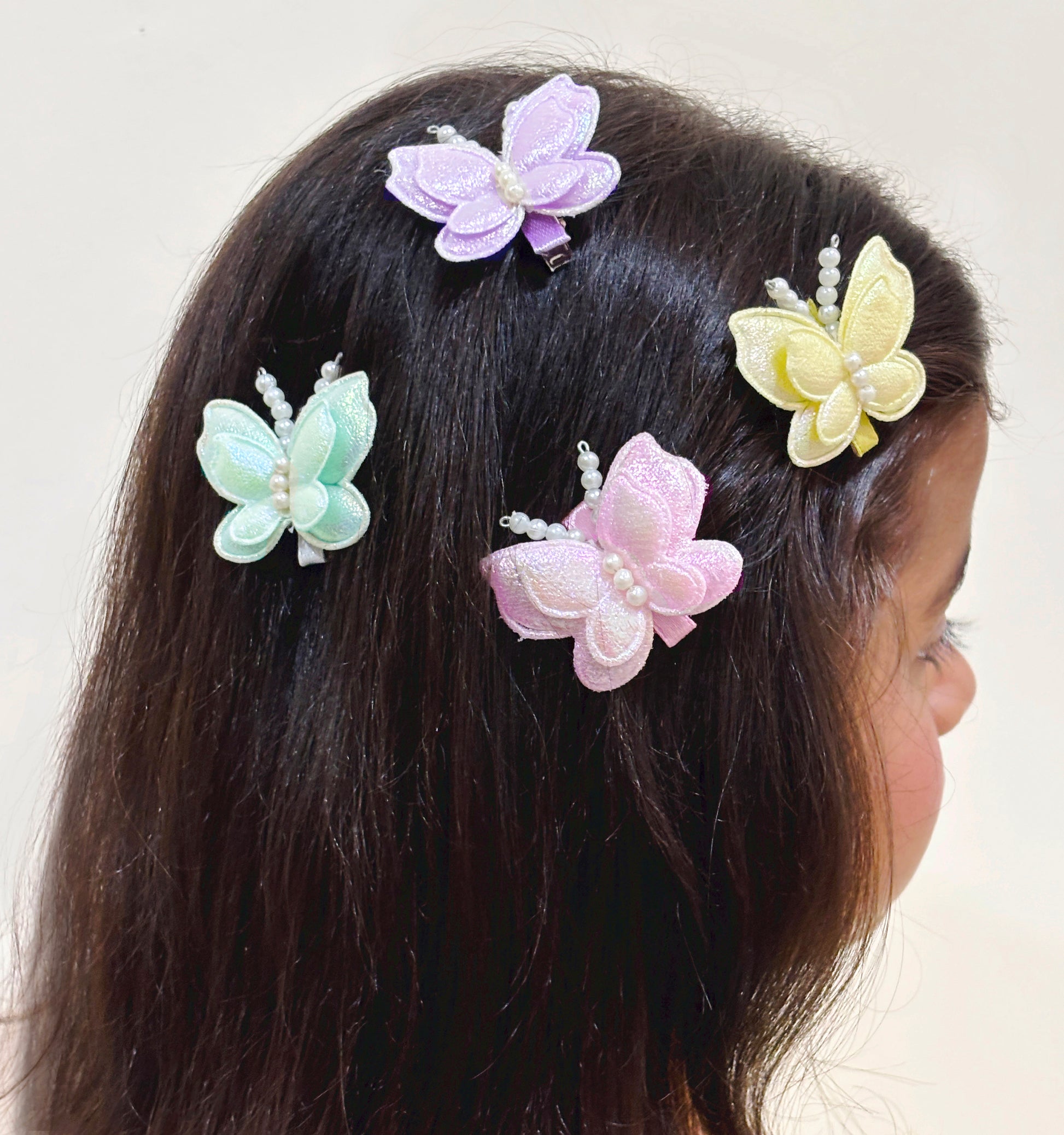 Pearls & Butterfly Applique Baby Clips