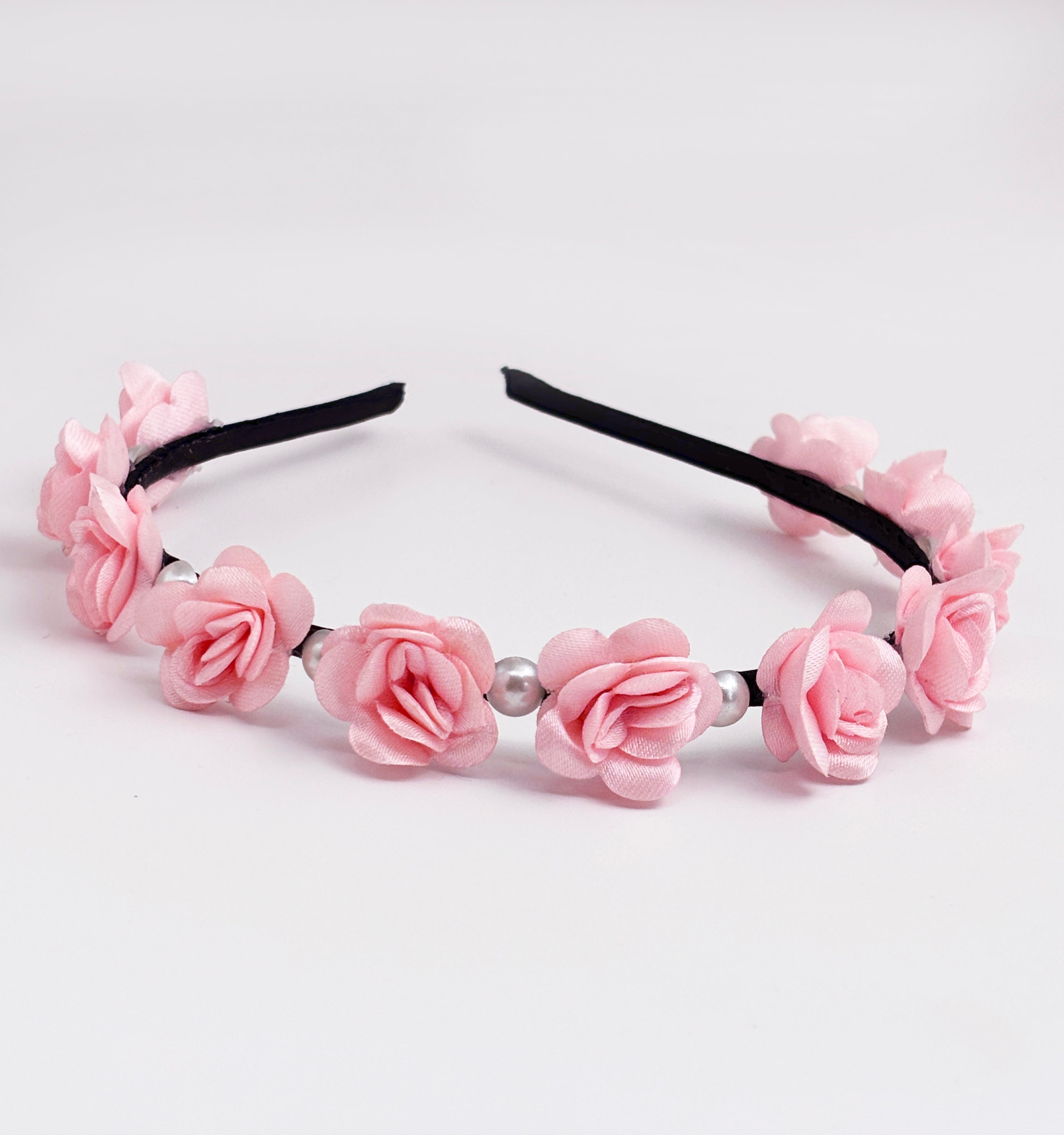 Image of Satin Flowers & Pearl Detailed Tiara Hairband