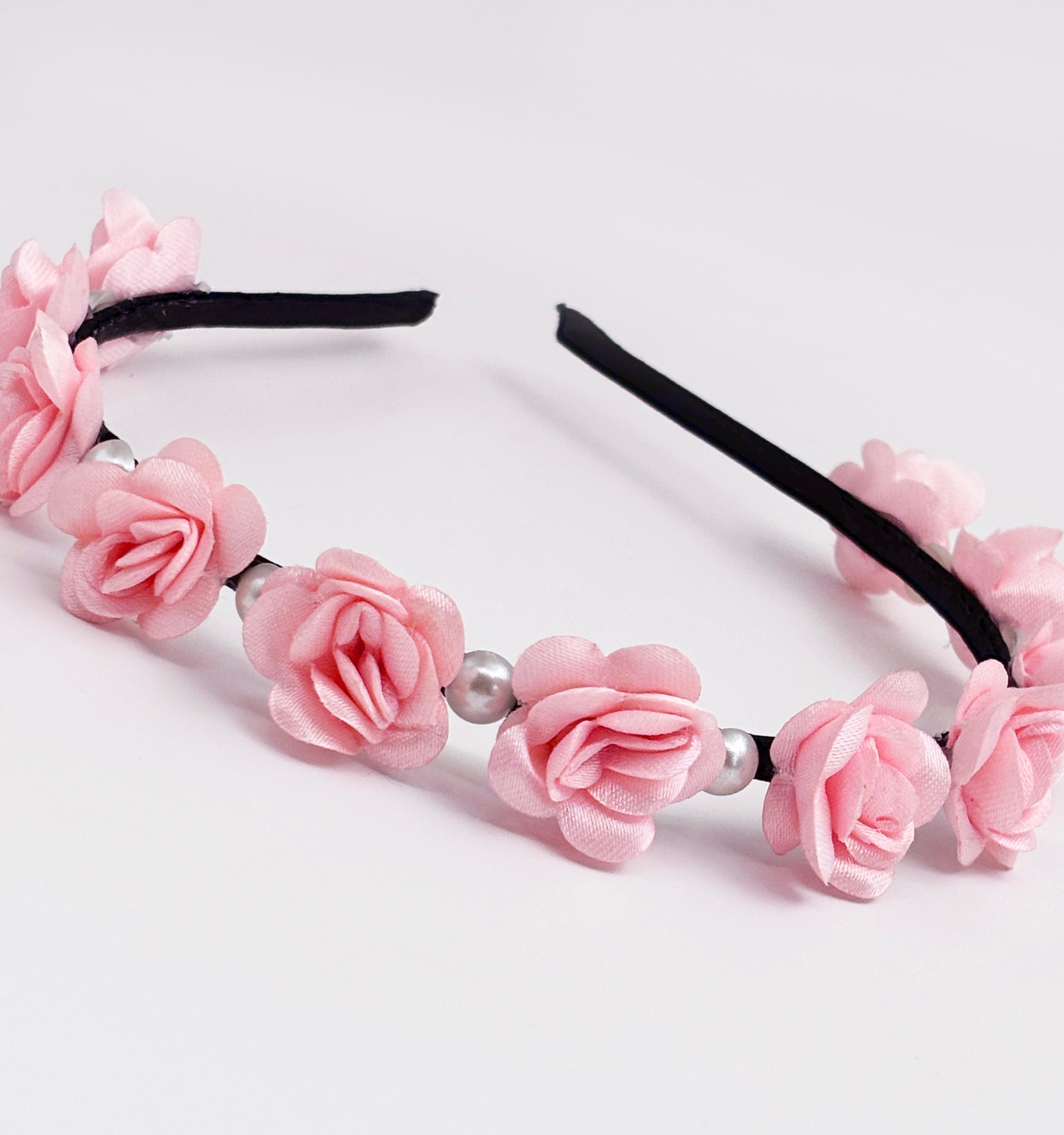 Satin Flowers & Pearl Detailed Tiara Hairband
